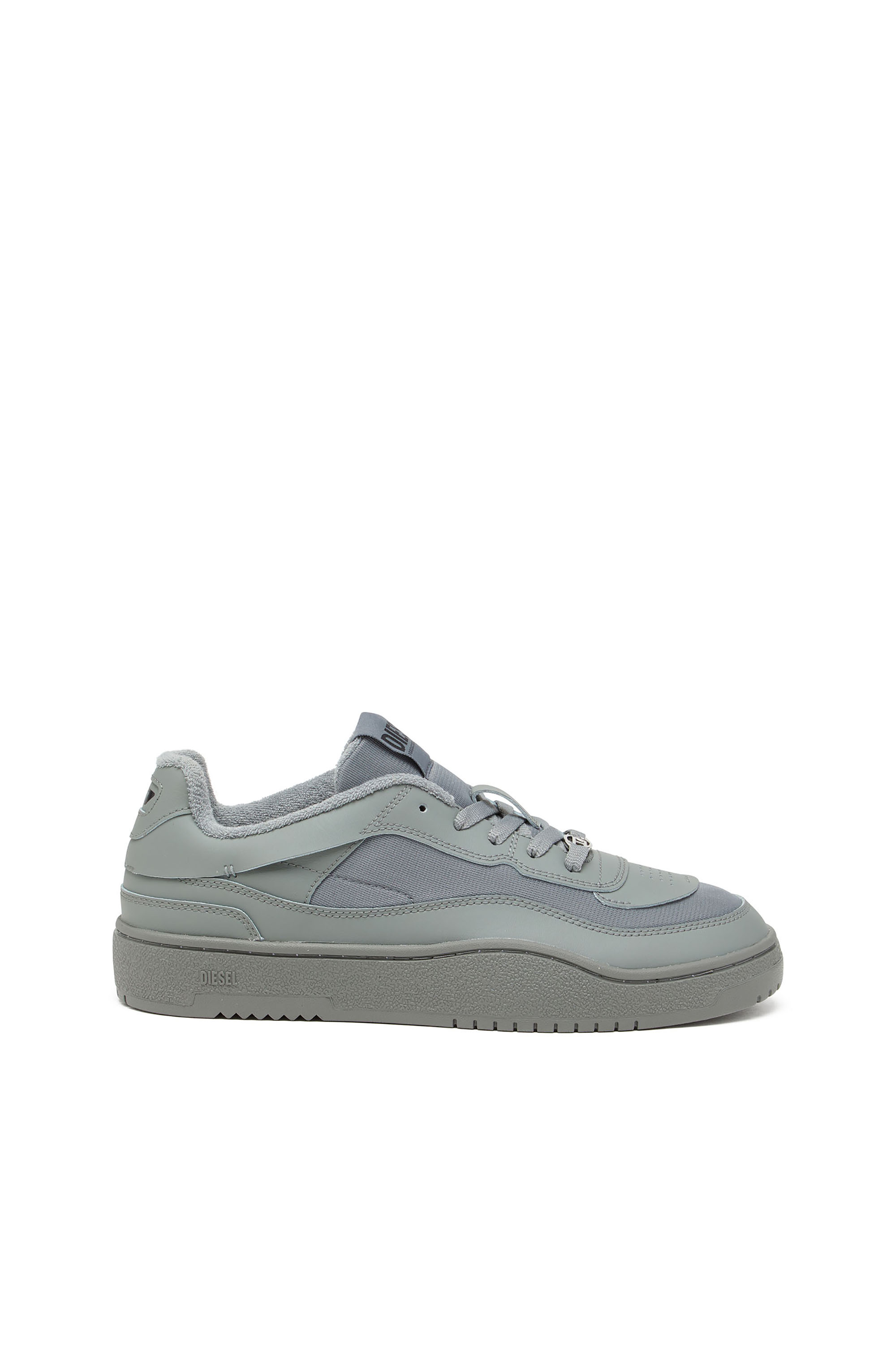 Diesel - S-OVAL SKATE LOW, Man's S-Oval Skate-Fabric-panelled leather sneakers in Grey - 1