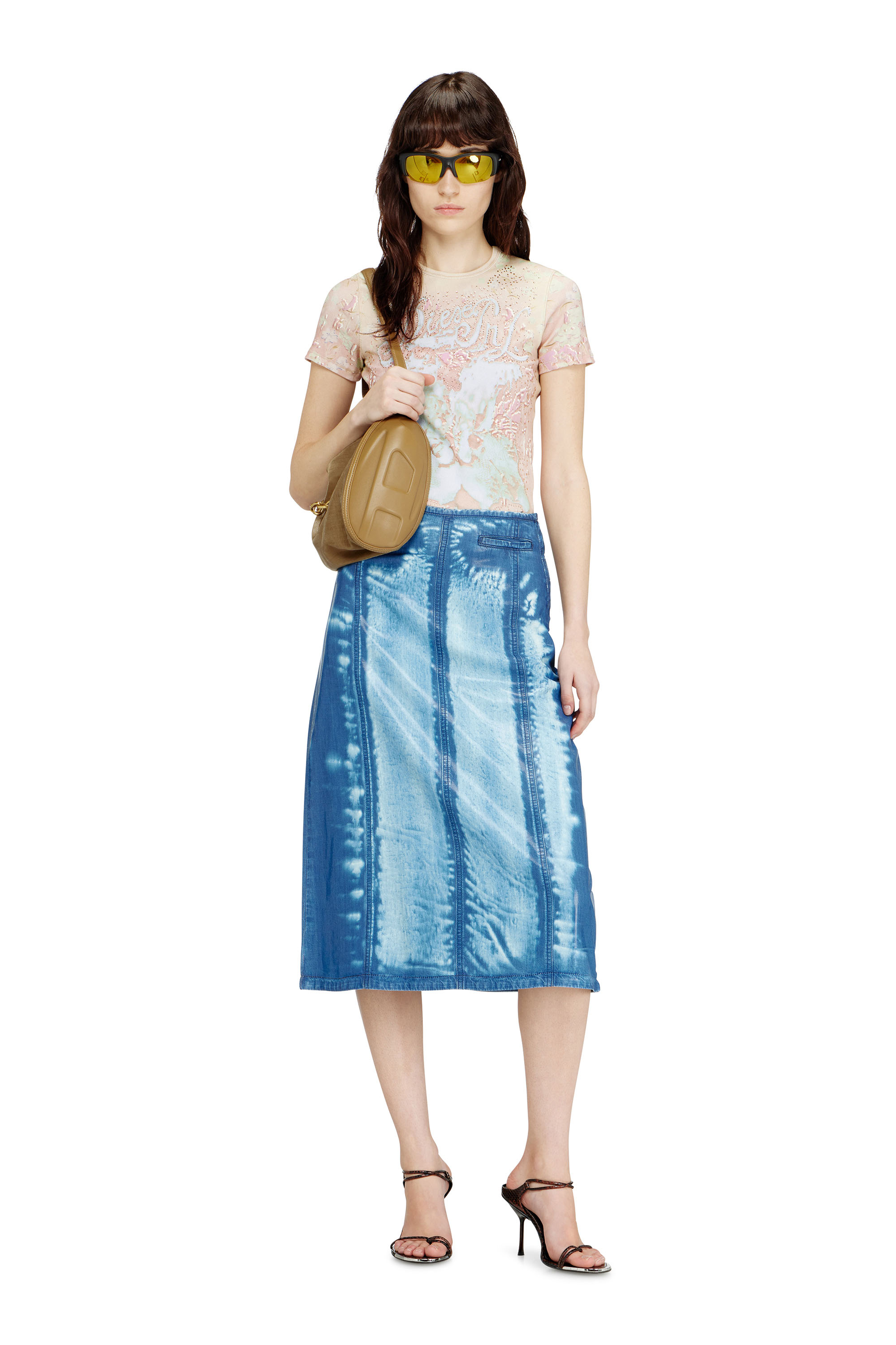 Diesel - T-BRIL, Woman's Animalier-print top with crystals in Face Powder - 2