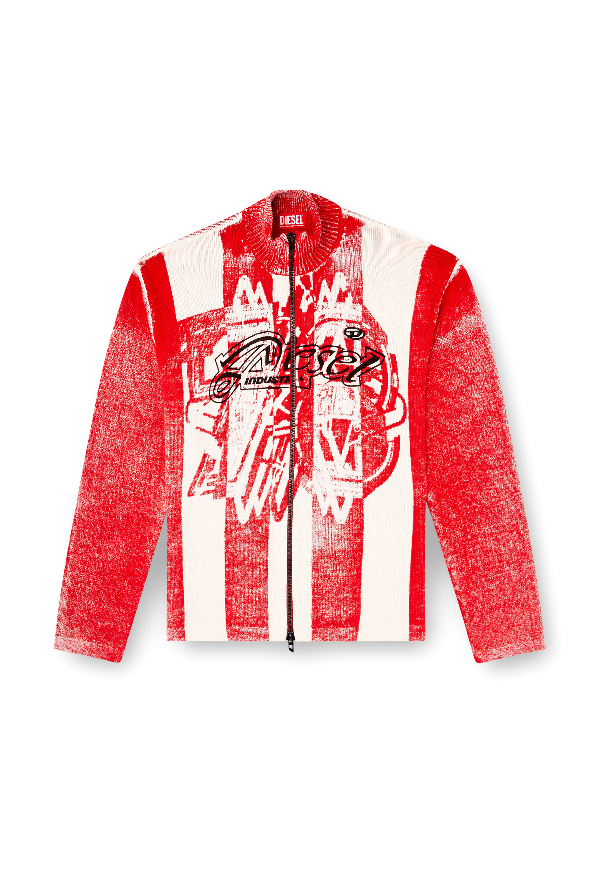 Diesel - K-OLIBA-JKT, Man's Inside-print striped zipped cardigan in Red/White - 2