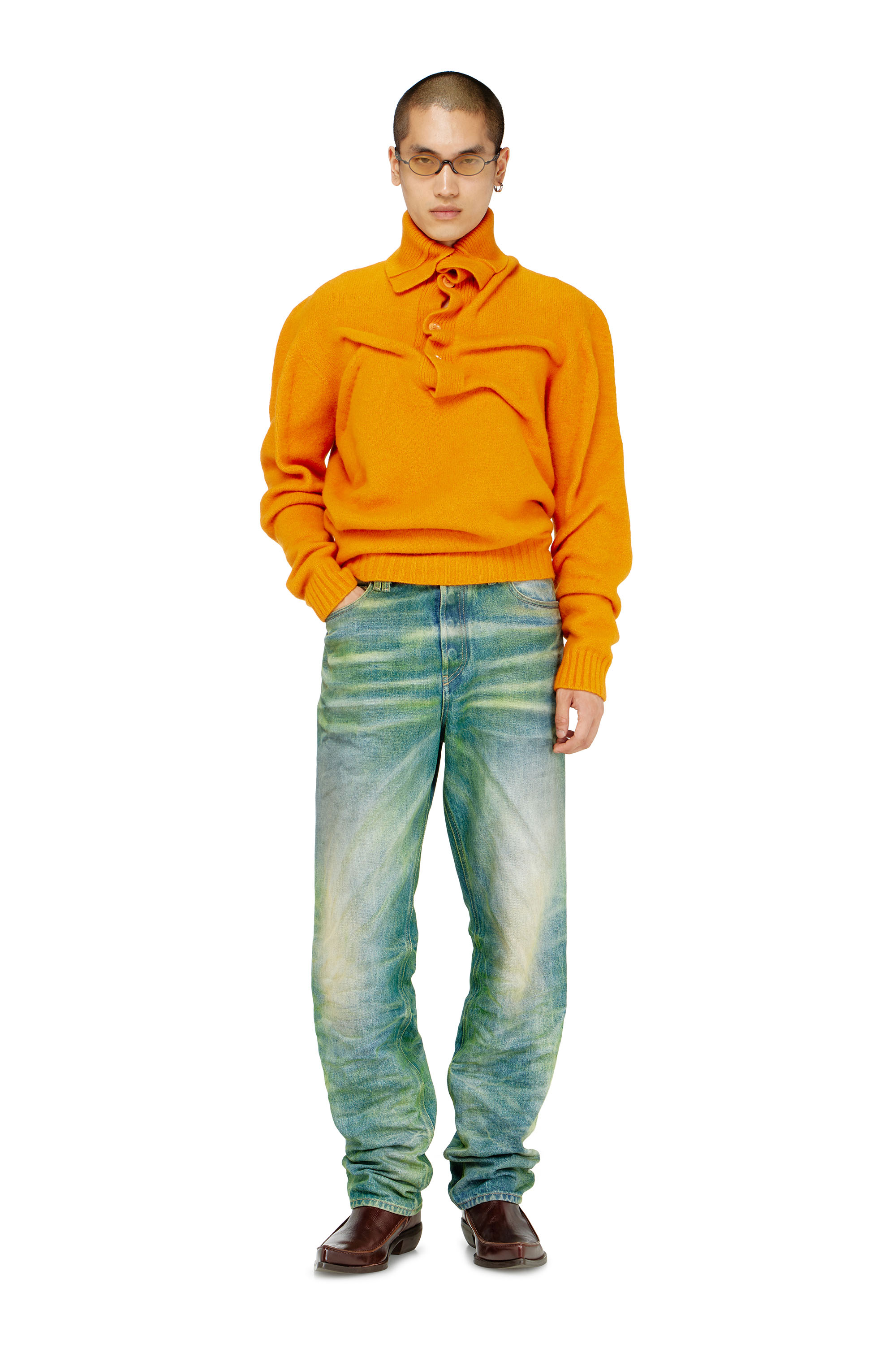 Diesel - K-ANDREW, Man's Button-neck jumper in wrinkled boiled knit in null - 1
