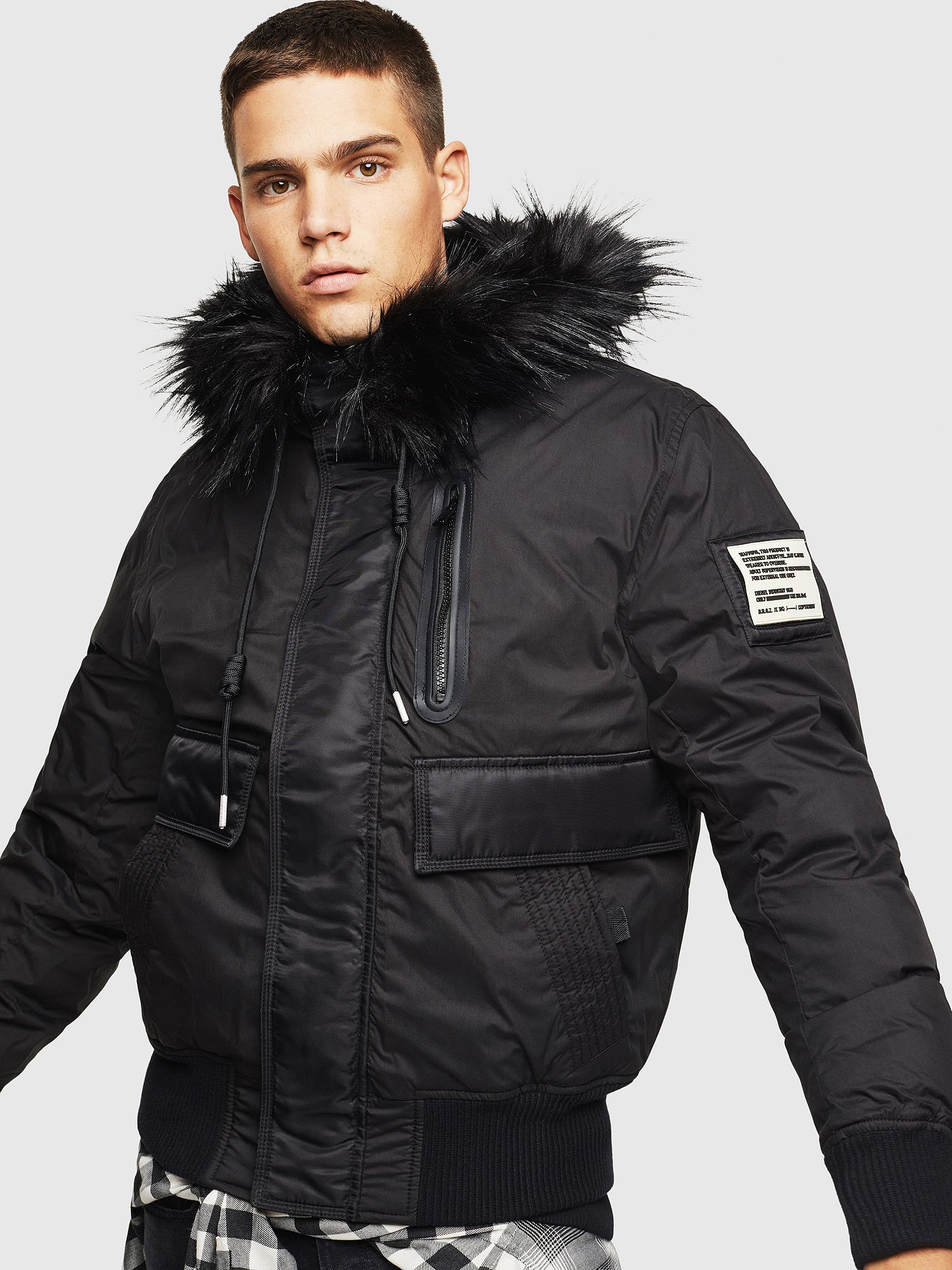 W-BURKISK Men: Padded jacket with faux fur-trimmed hood | Diesel
