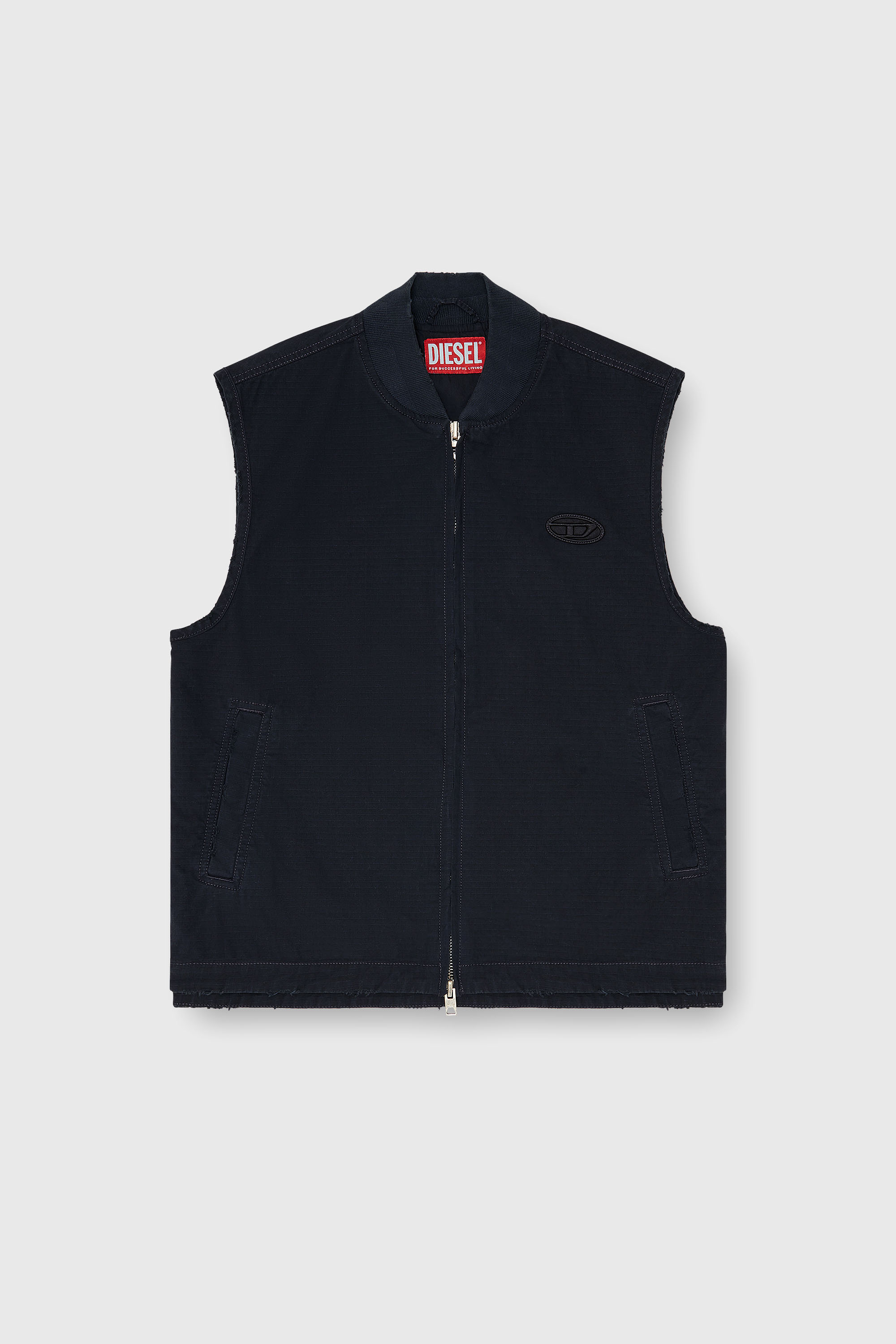 Diesel - J-TYPE-CO-SL, Man's Cotton ripstop vest with Oval D patch in Black - 2