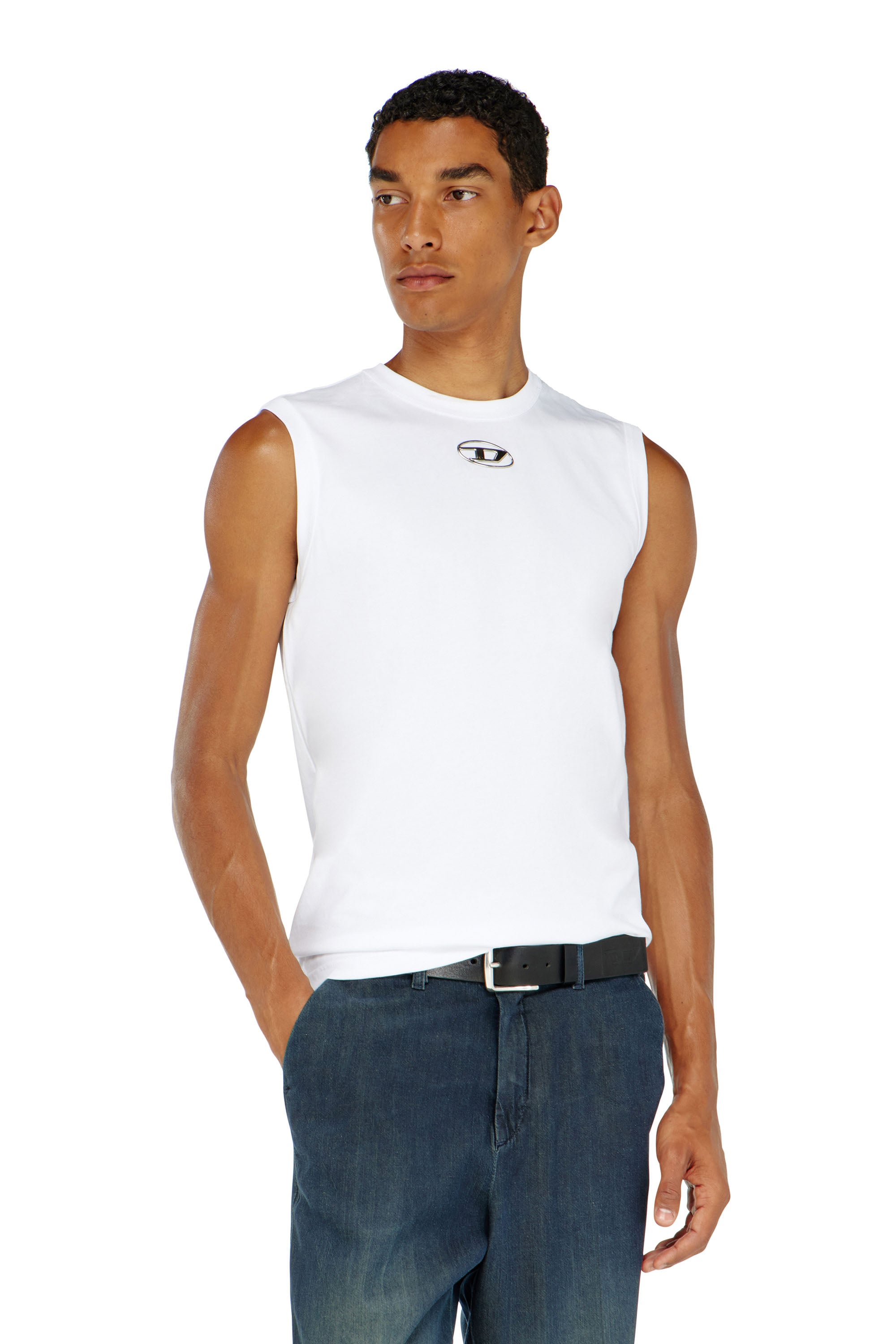 Diesel - T-BISCO-OD, Man's Tank top with metallic Oval D in White - 1