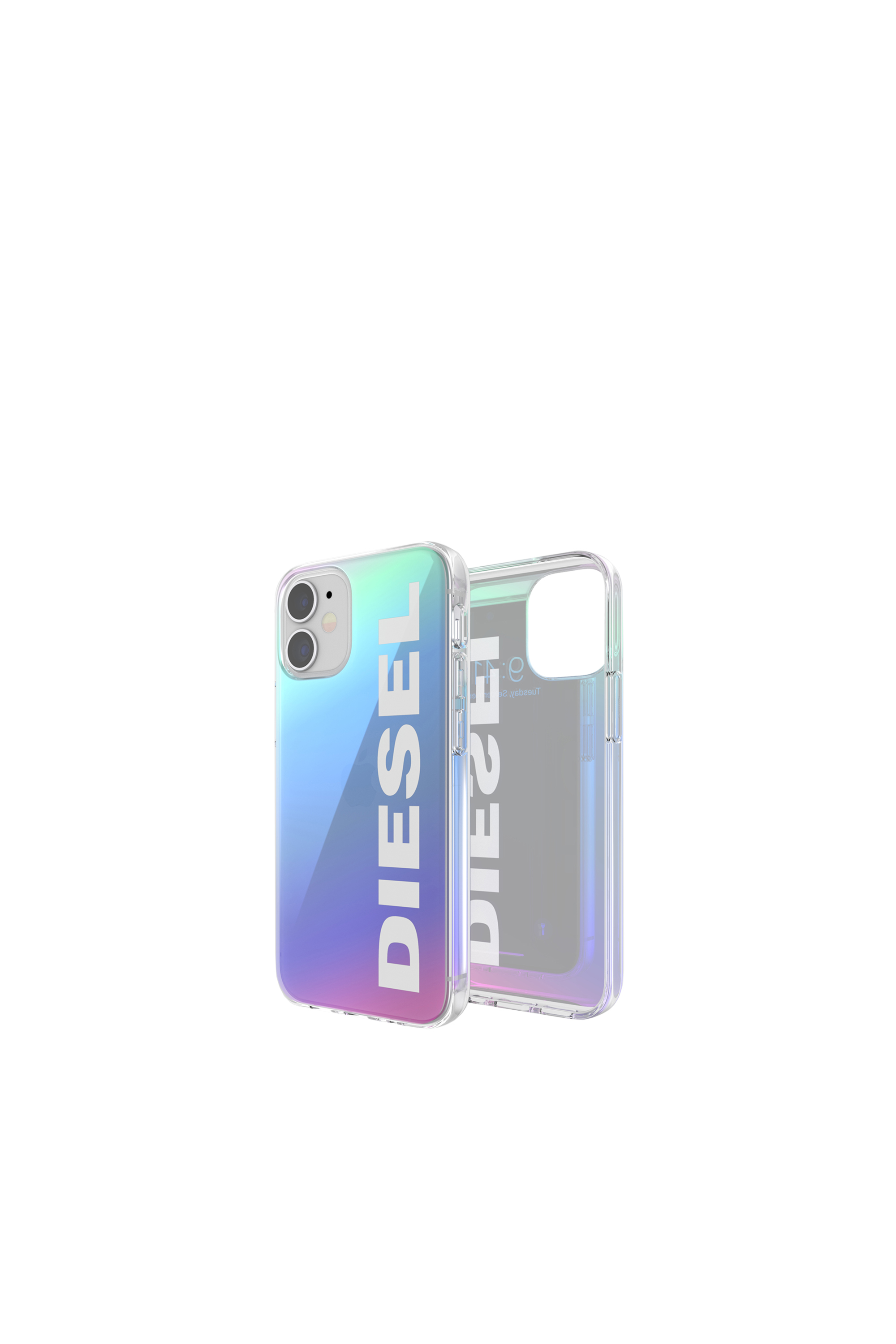Diesel - 43526 STANDARD CASE, Unisex's Holographic TPU case with white logo for iPhone 12 Mini in Blue/White - 1