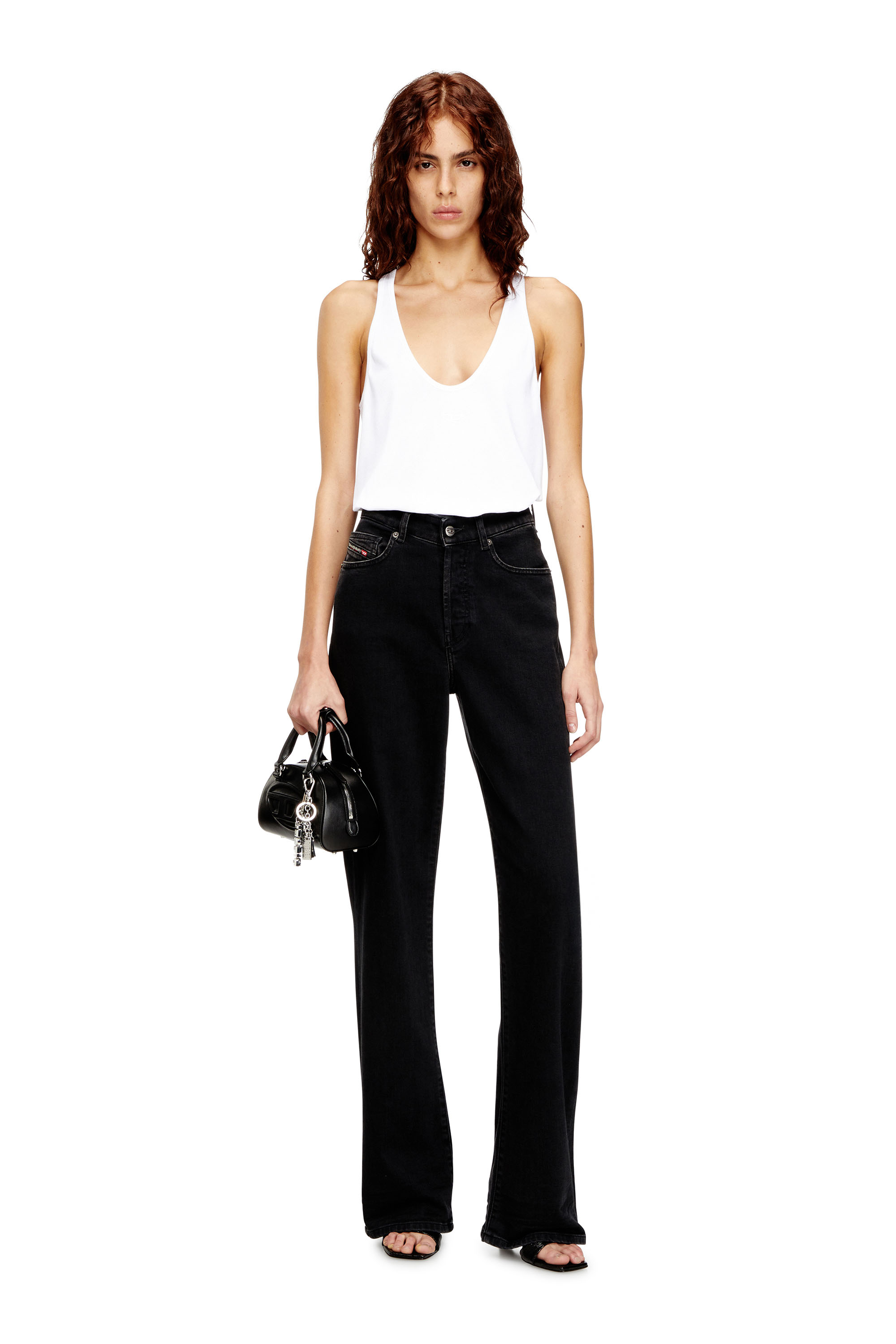 Diesel - T-IPSYA-LKDS, Woman's Ribbed tank with Oval D in White - 2