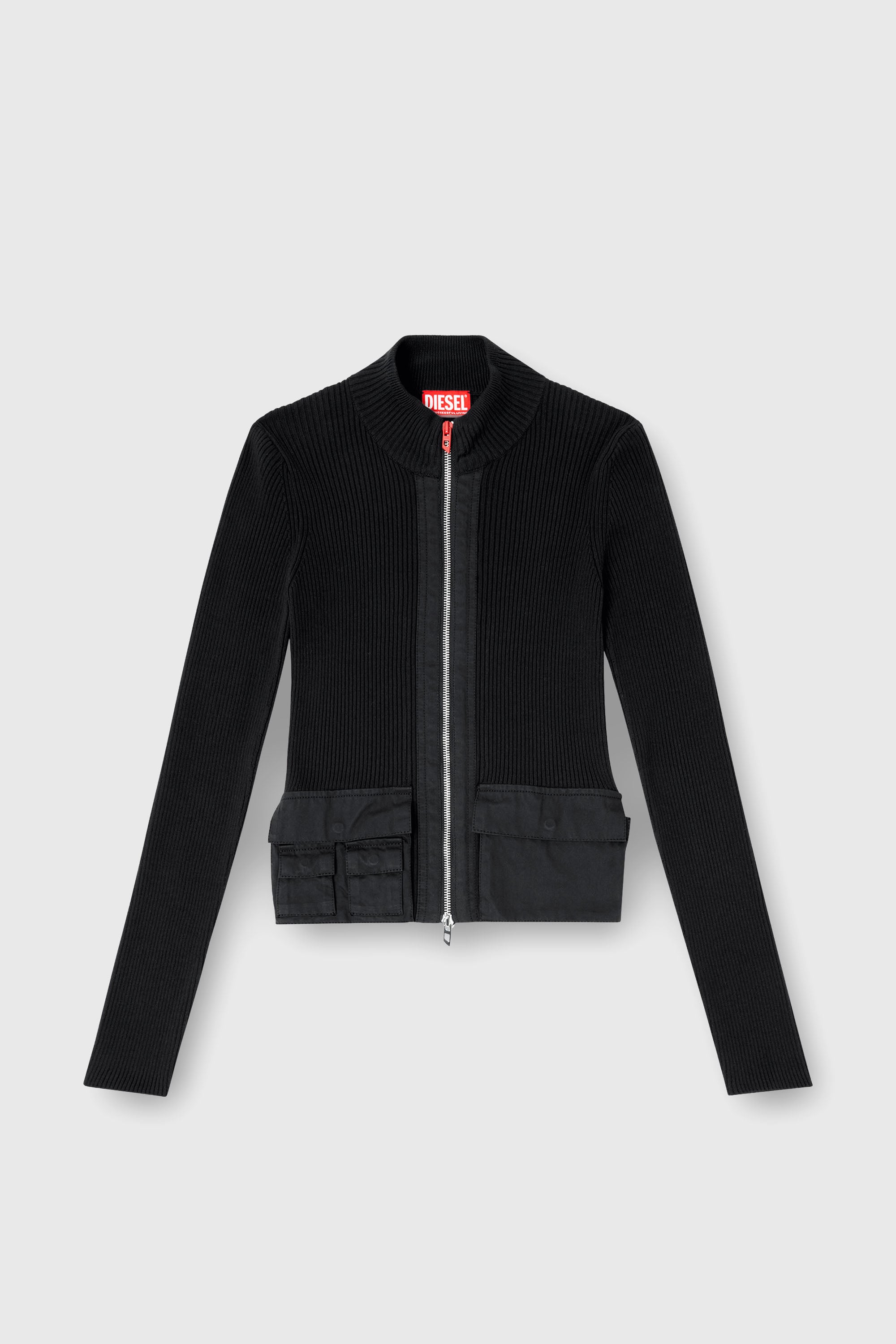 Diesel - M-MELISSA, Woman's Ribbed cardigan with cargo pockets in Black - 2