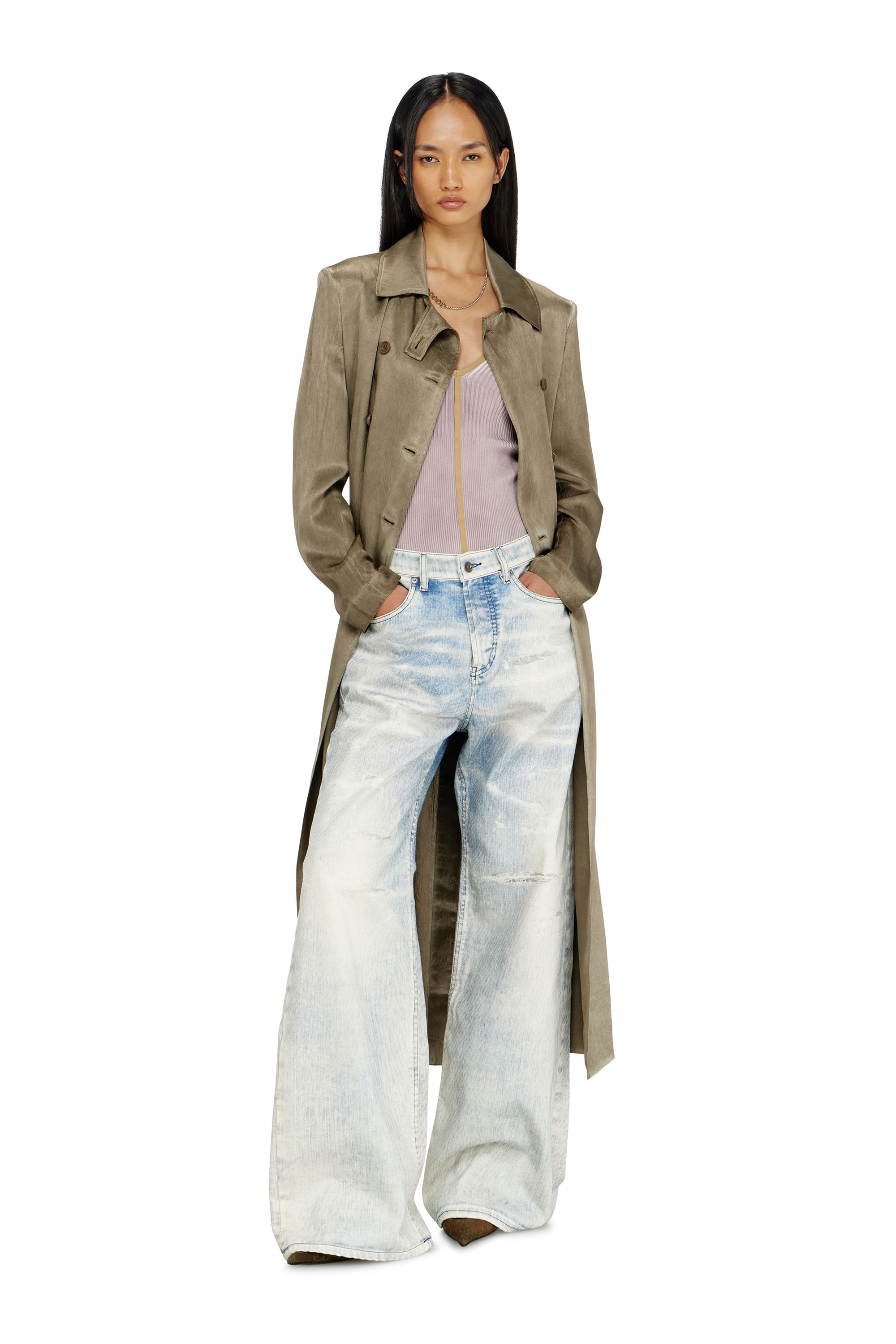 Diesel - G-LADES, Woman's Trench coat in wrinkled satin in Light Brown - 1