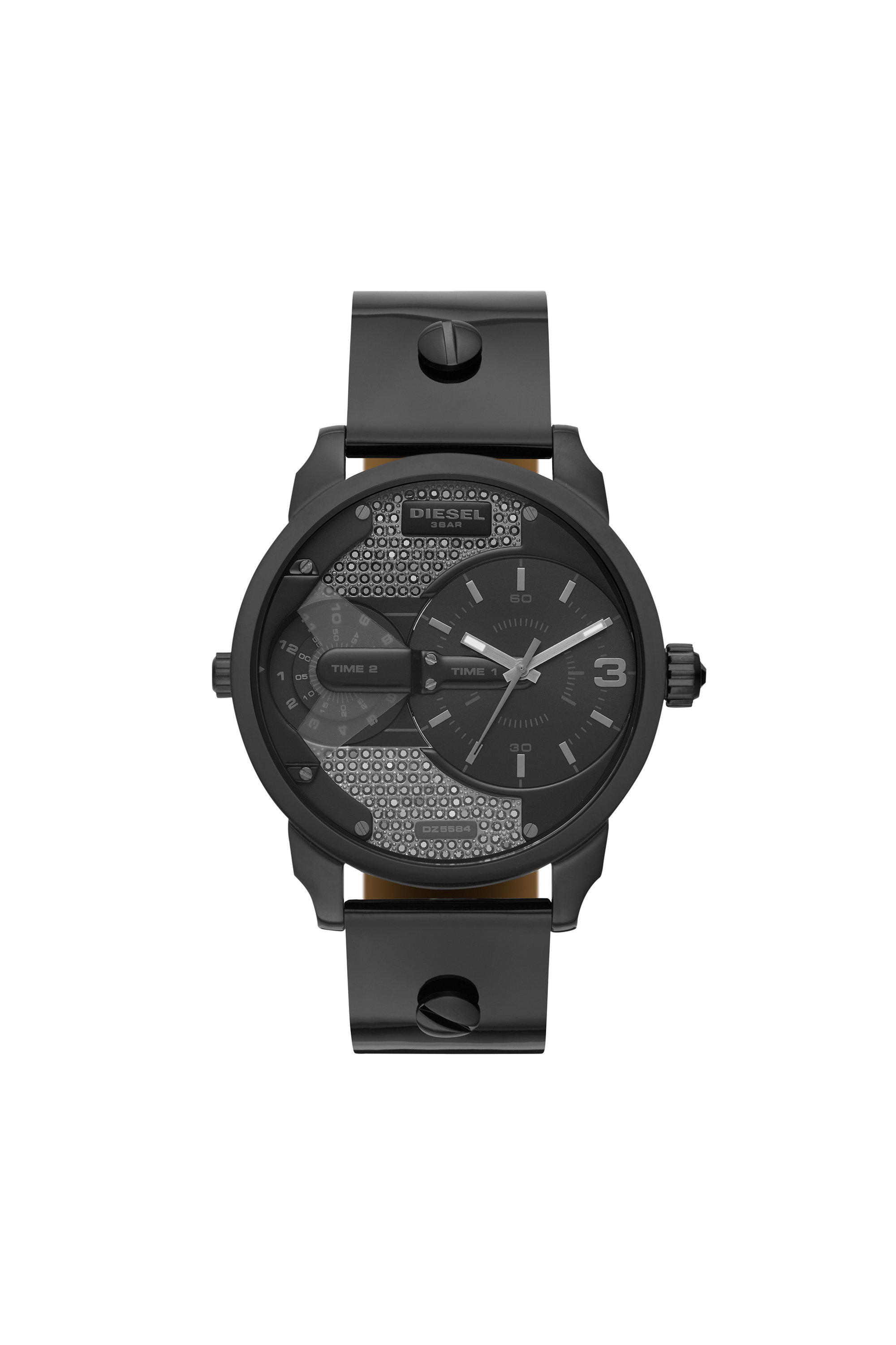 Diesel - DZ5584, Woman's Mini Daddy two-hand gunmetal leather watch in Black - 1