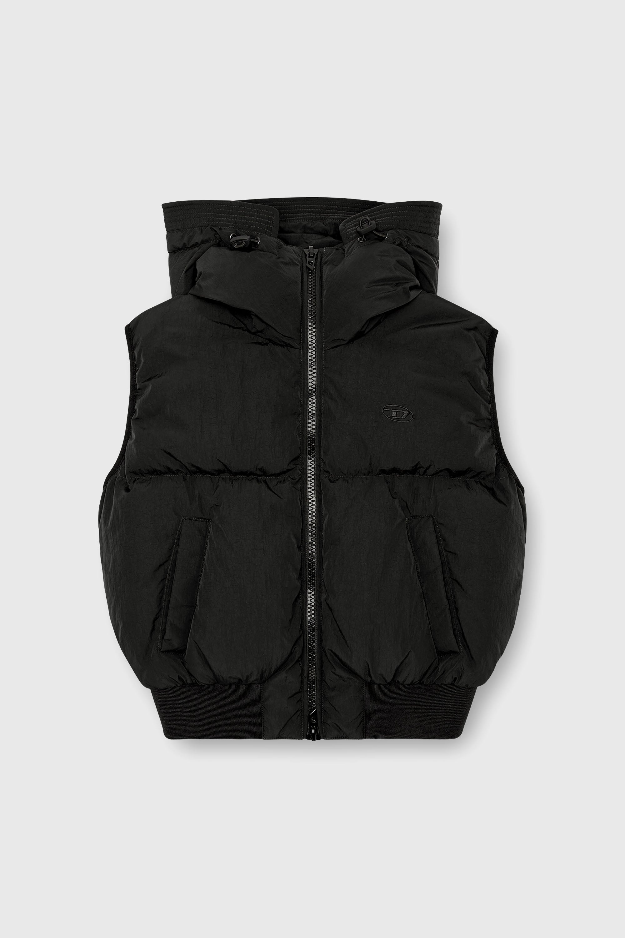 Diesel - W-PEYT-SSL-NEW-P1, Woman's Hooded down vest in crinkled nylon in Black - 2