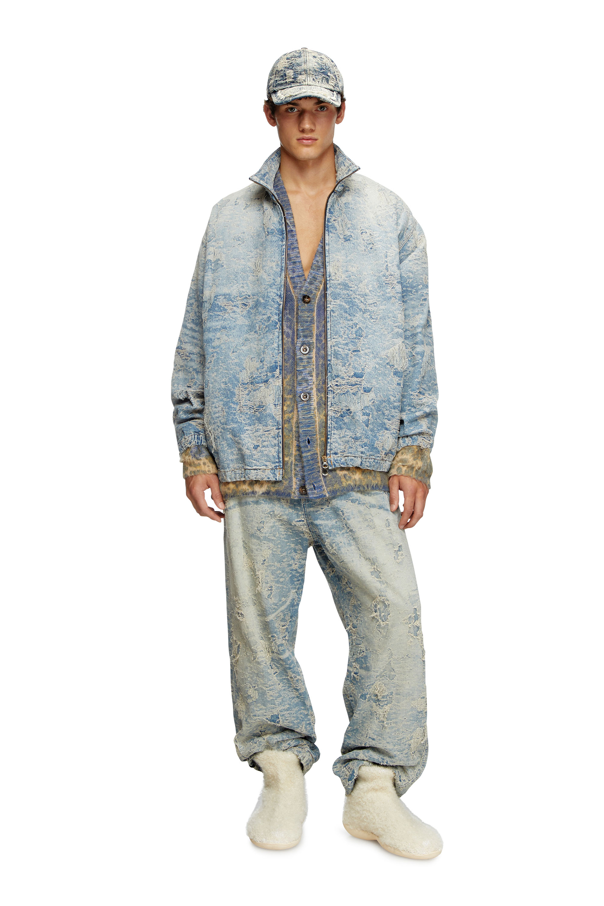 Diesel - D-KRAP-FSF, Unisex's Zip jacket in dirty jacquard denim in Light Blue - 2