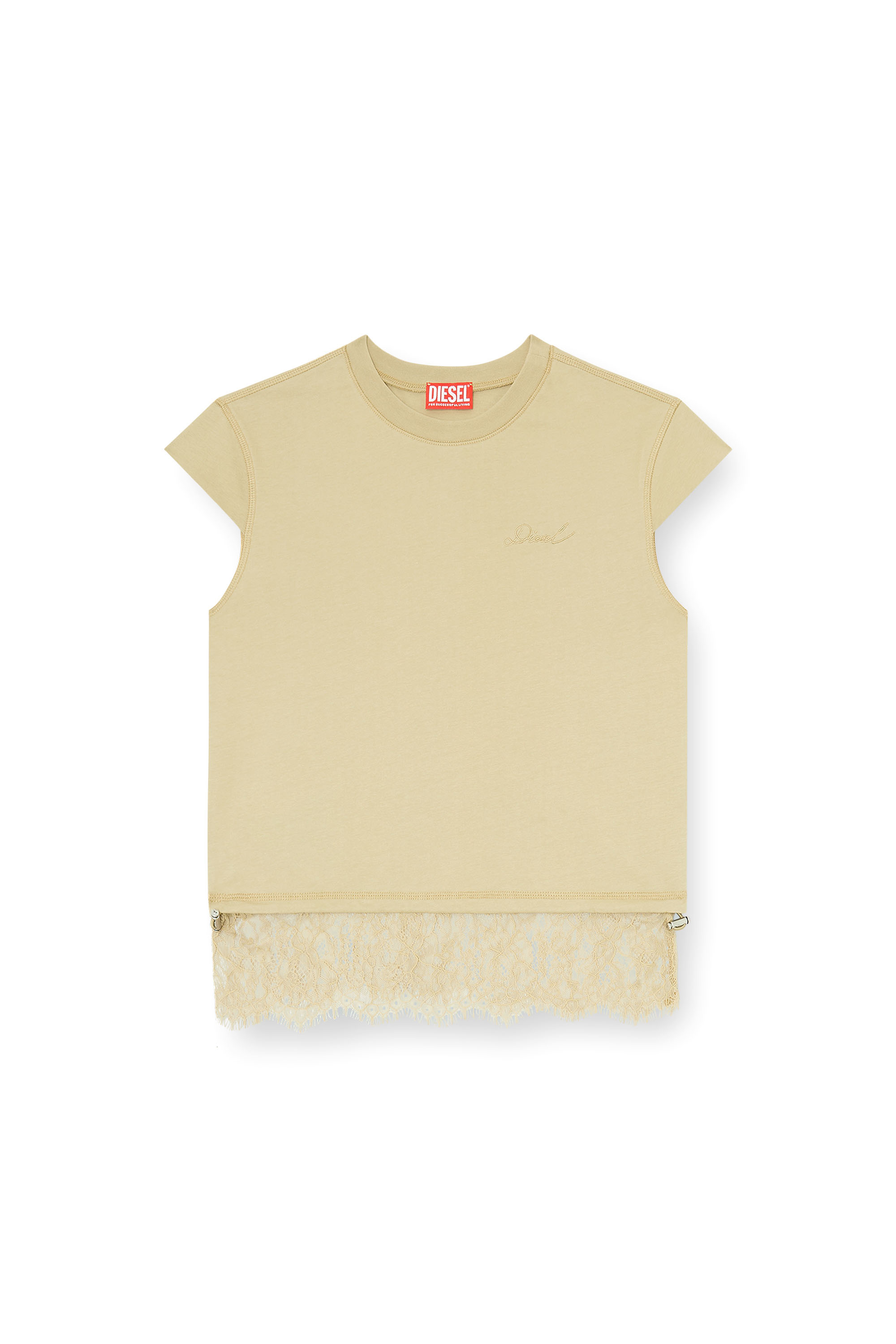 Diesel - T-LUNA, Woman's Jersey t-shirt with lace hem in Beige - 2