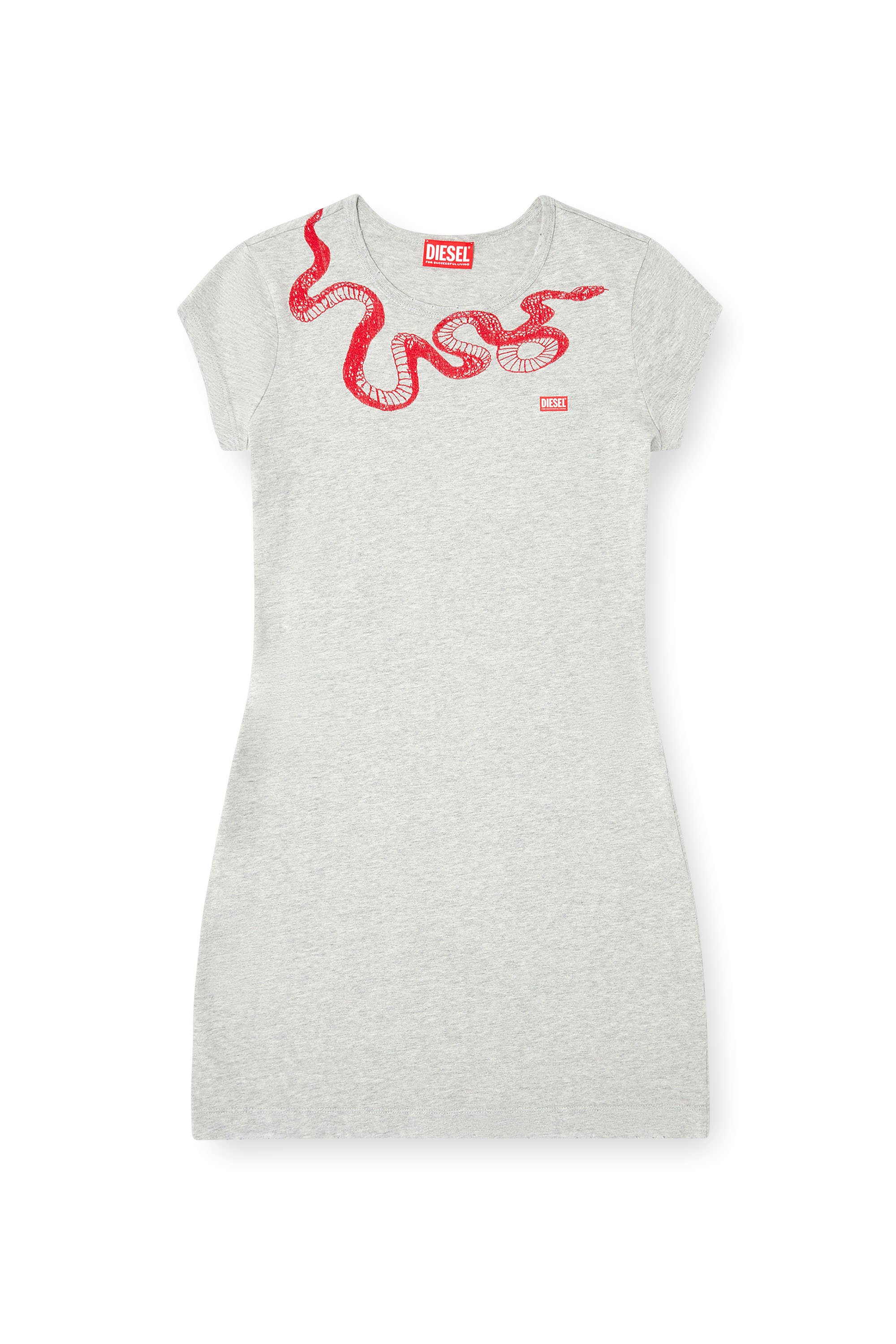 Diesel - CL-D-ANGIEL-MEL-SNAKE, Woman's Short T-shirt dress with snake embroidery in Grey - 3