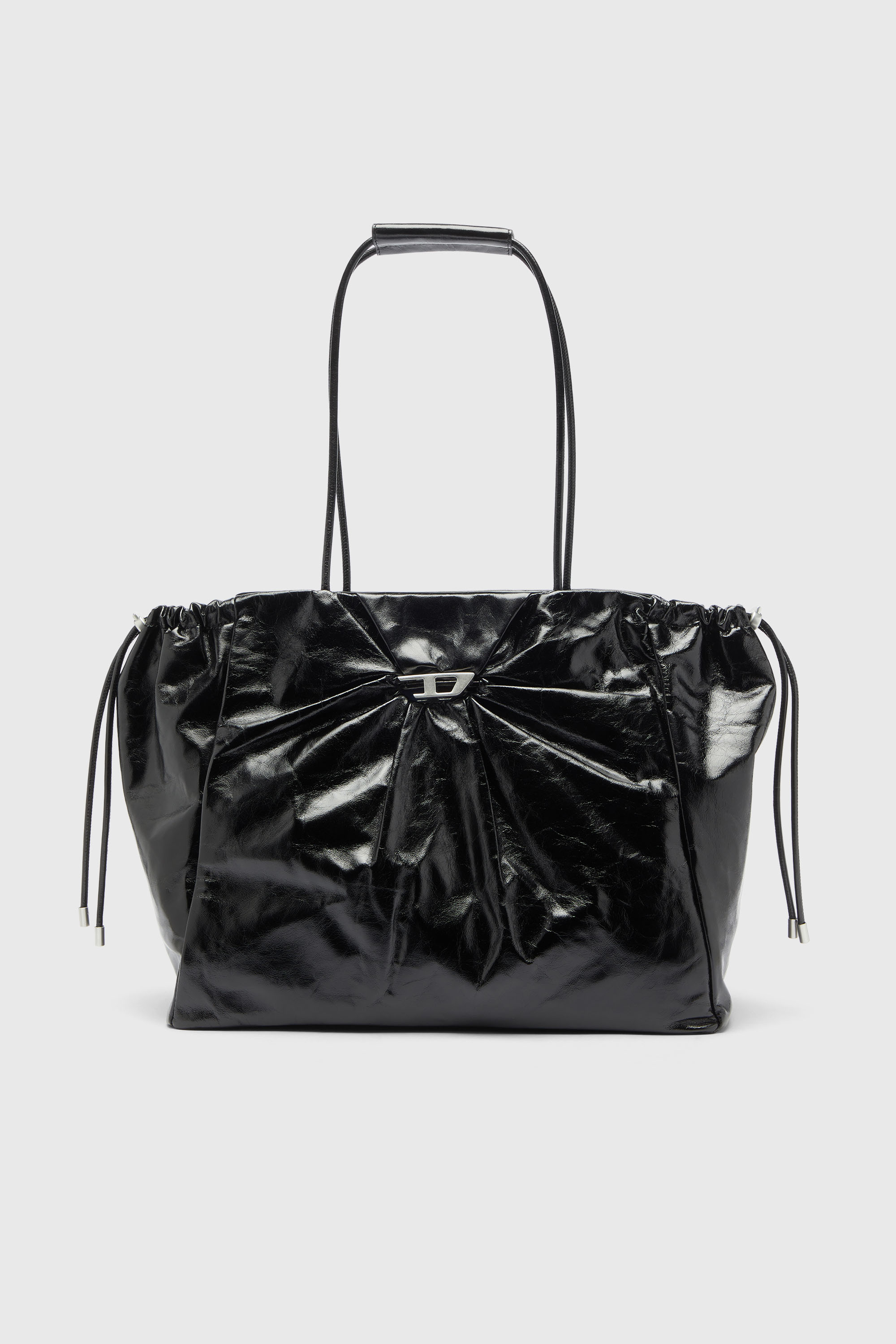 Diesel - SCRUNCH-D TOTE E/W, Woman's Scrunch-D - Tote bag in shiny wrinkled leather in Black - 1