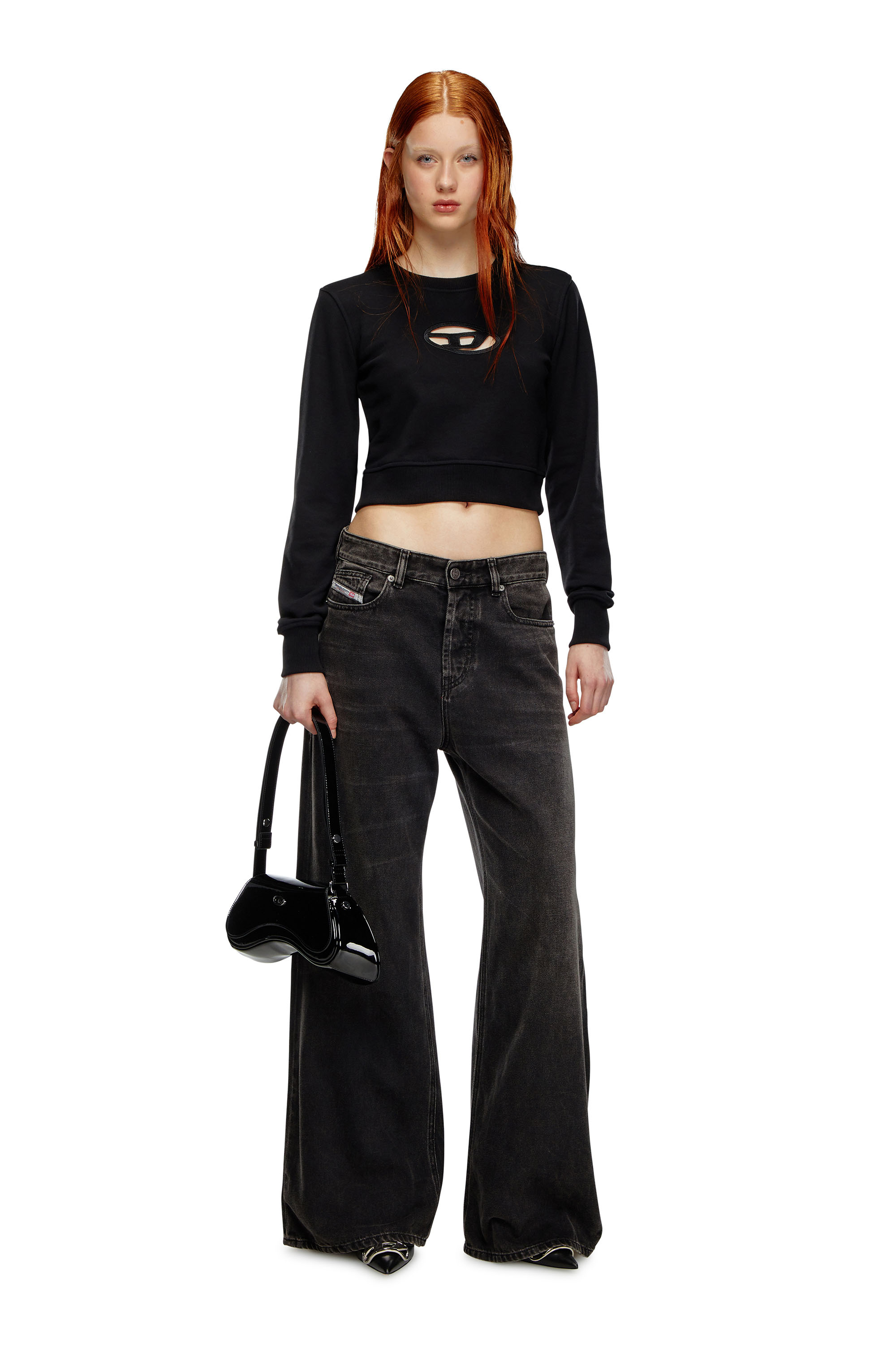Diesel - F-SLIMMY-OD, Woman Cropped sweatshirt with cut-out logo in Black - Image 2