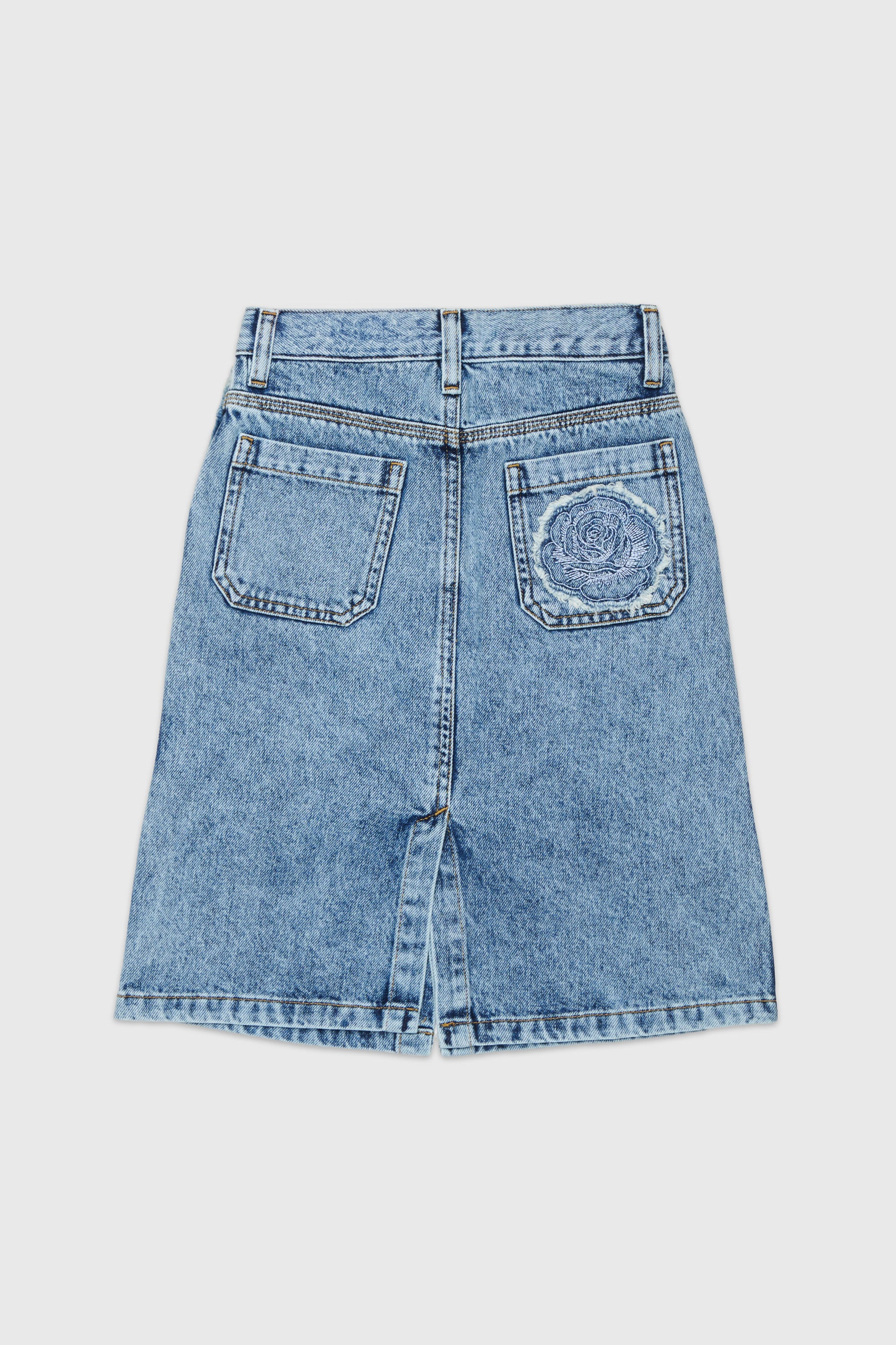 Diesel - GELKA, Woman's Frayed denim skirt with rose patch in Medium blue - 2
