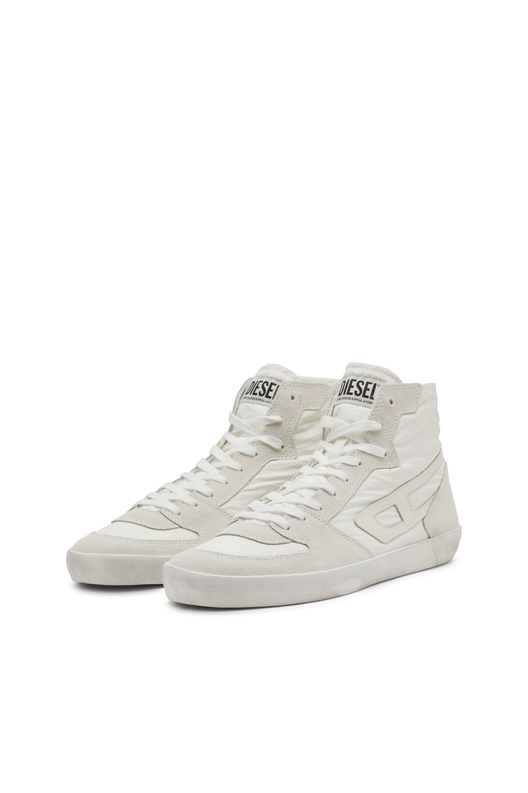 Diesel - S-LEROJI D-1 MID, Man's Padded-ripstop and suede high-top sneakers in White - 8