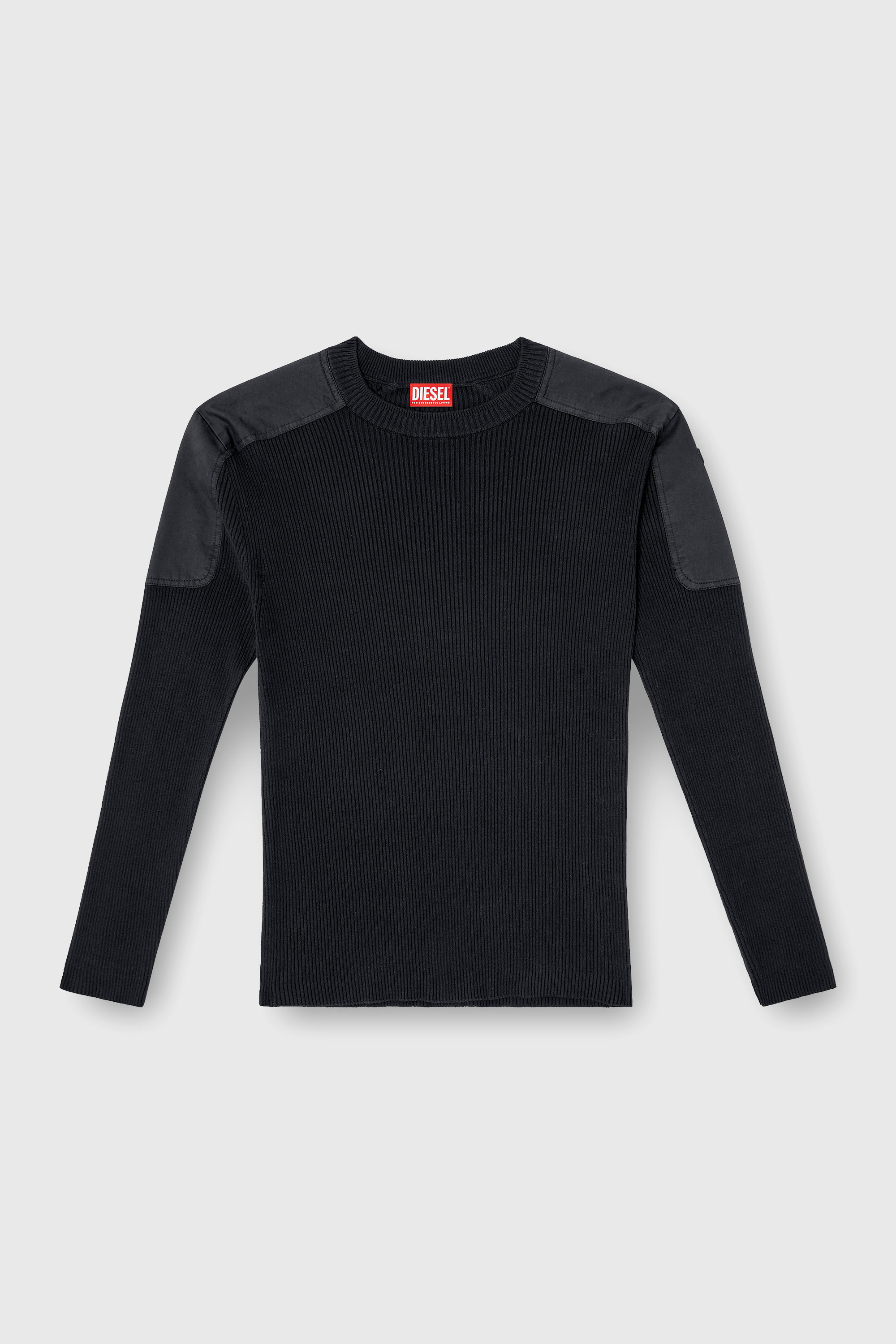 Diesel - K-MARTIN, Man's Ribbed jumper with shoulder panels in Black - 2