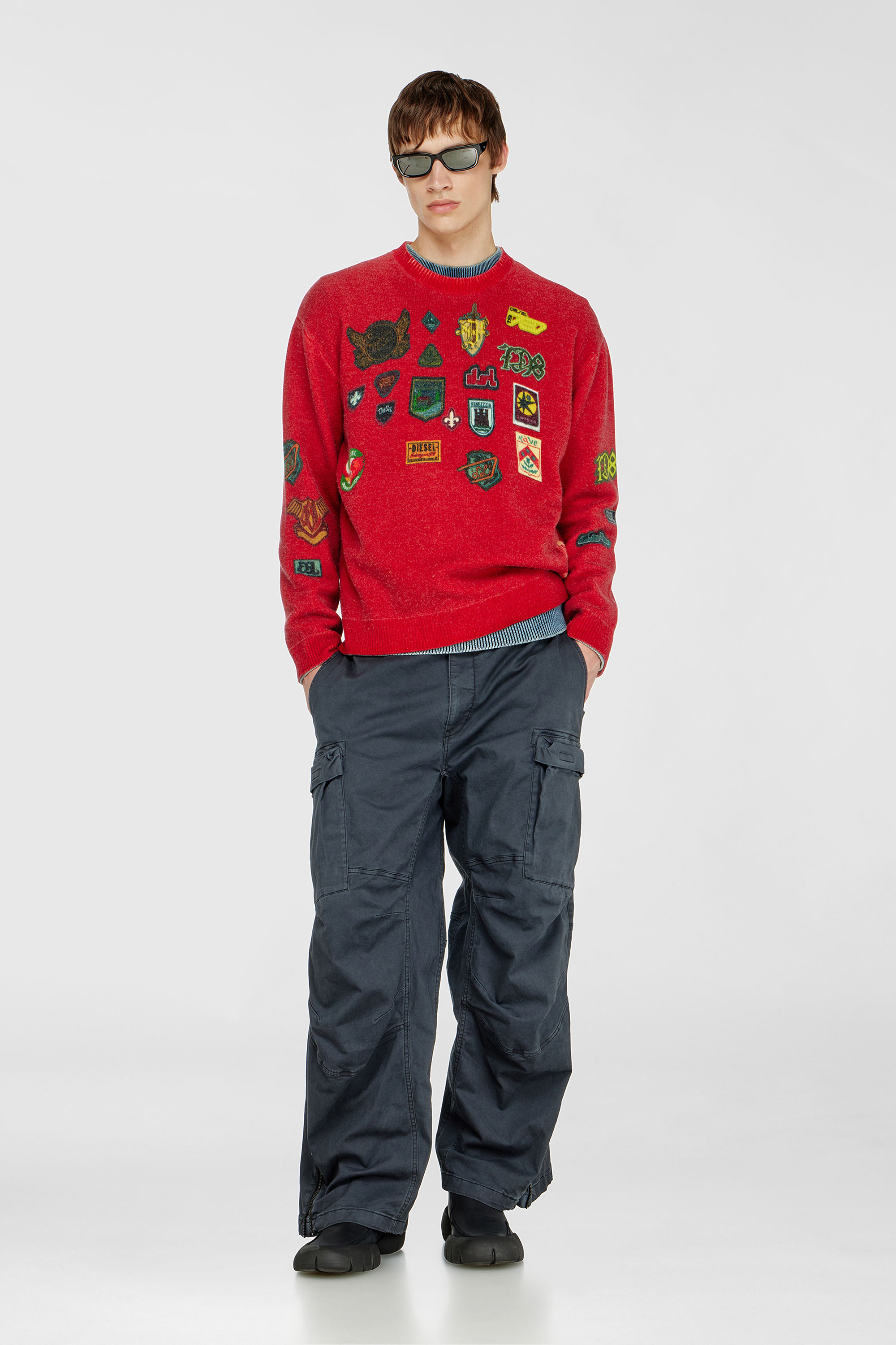 Wool jumper with printed patches