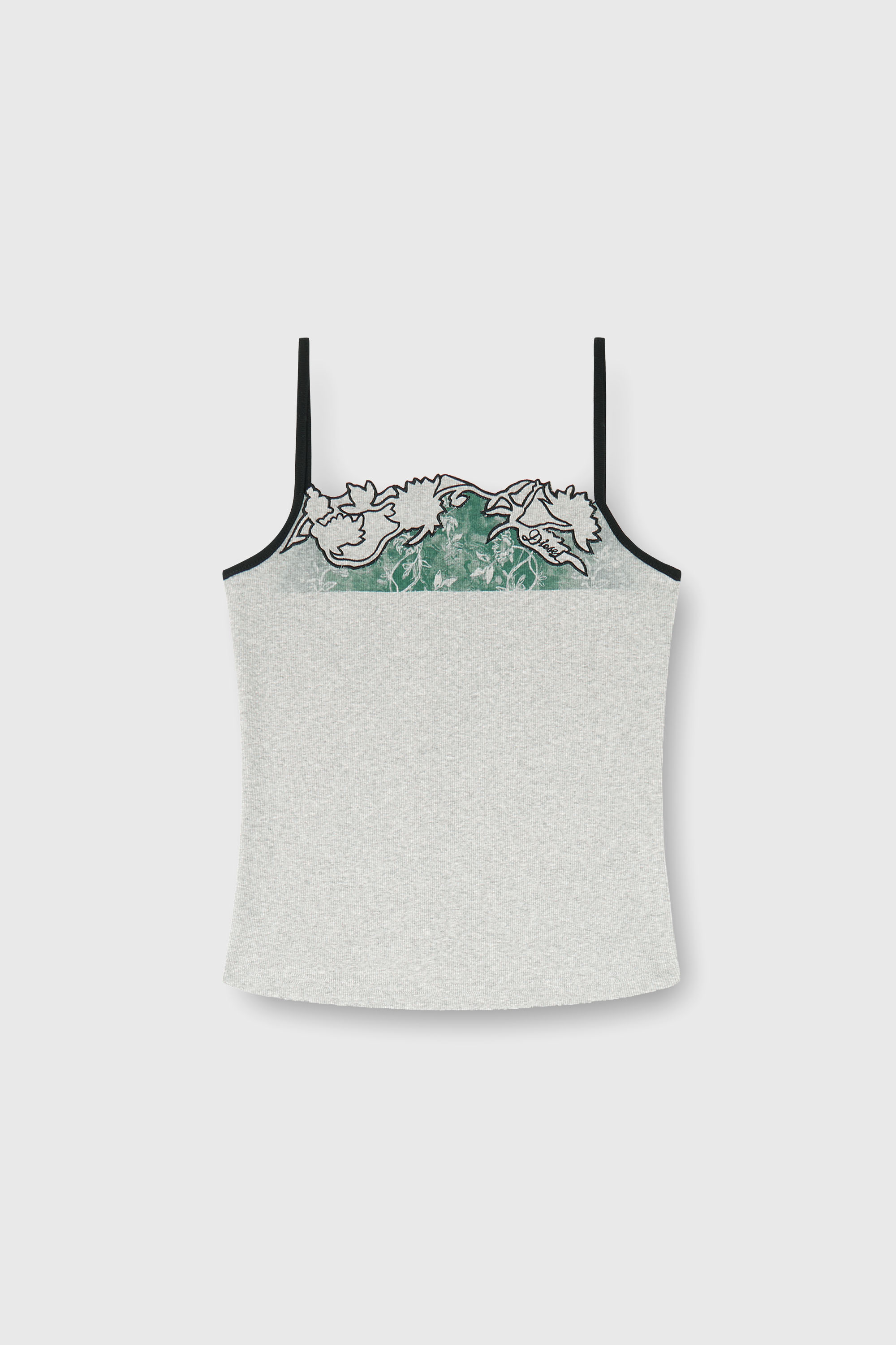 Diesel - T-EDNA, Woman's Ribbed camisole with floral outline embroidery in Green/Grey - 2
