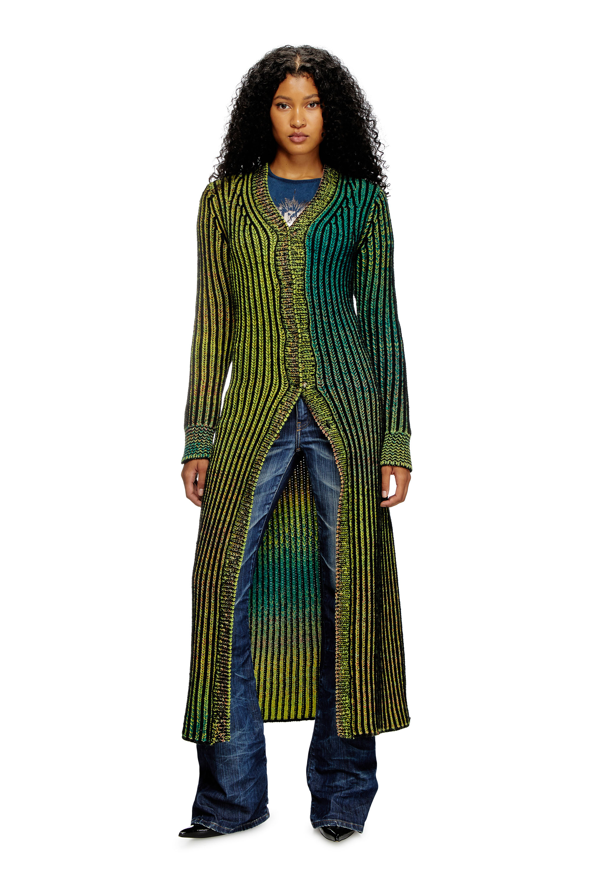 Diesel - M-ORIS, Woman's Coatigan in dégradé knit in Green - 1