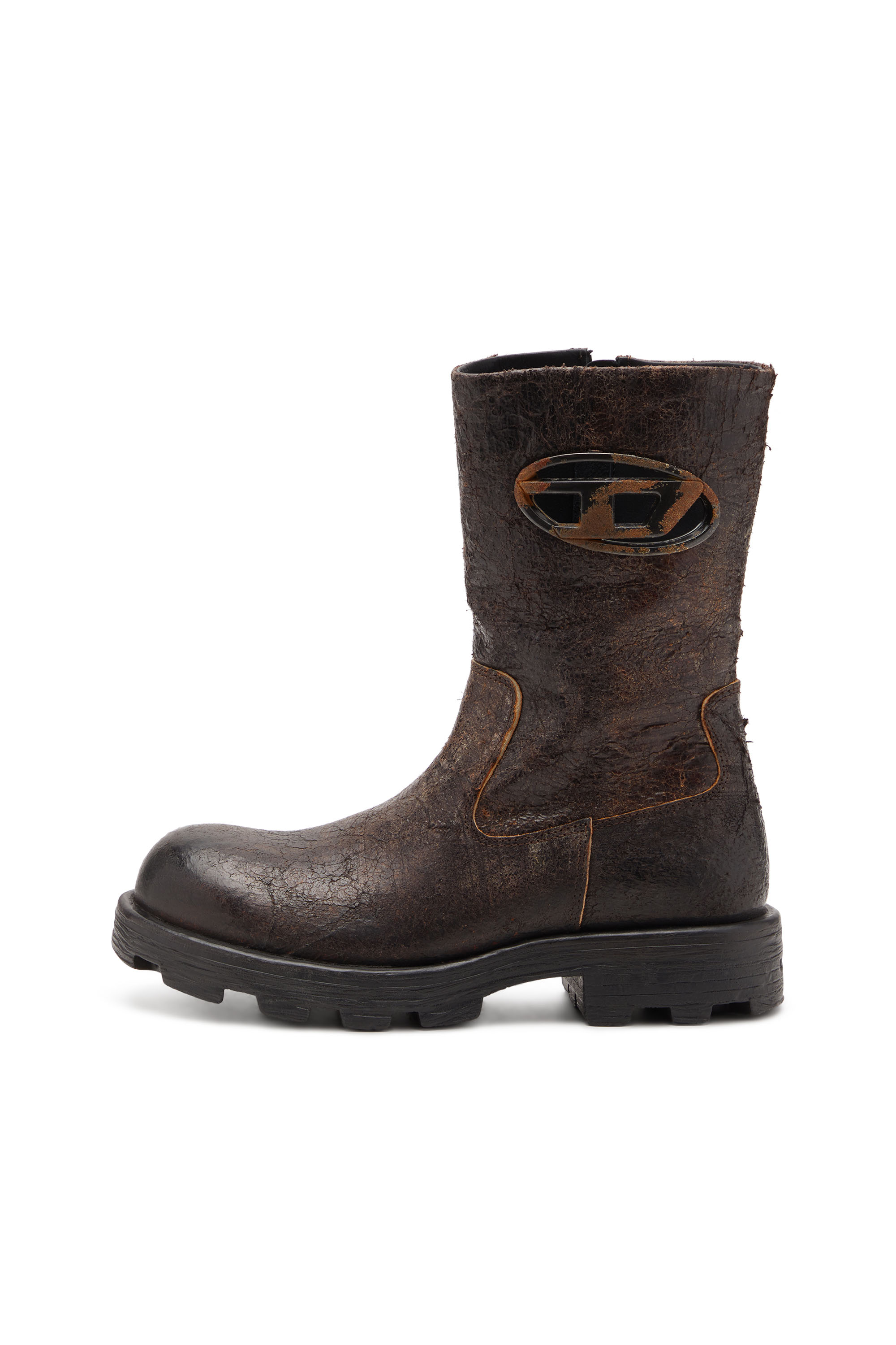Diesel - D-HAMMER BKR D W, Woman's D-Hammer-Biker boots in distressed crackled suede in Brown - 2