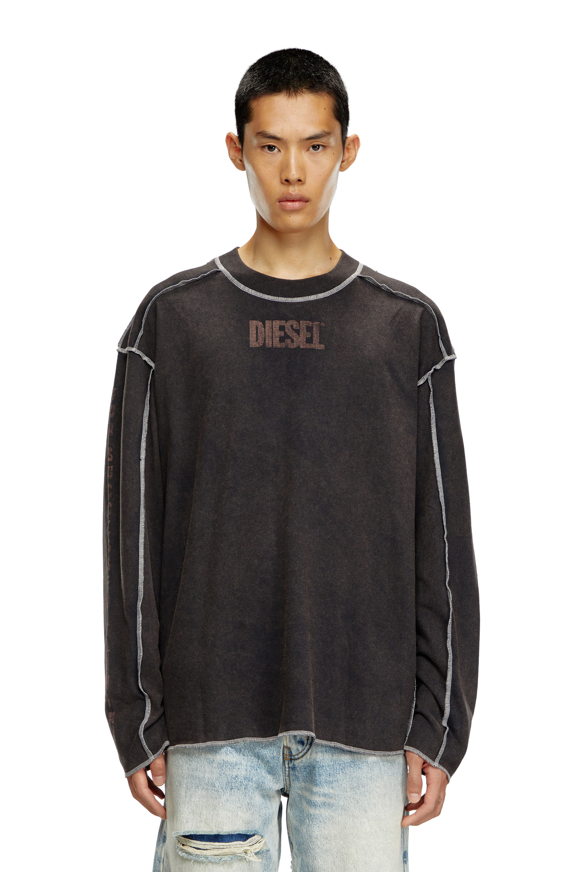 Diesel - T-CRAOR-LS, Man's Long-sleeve T-shirt with inside-out effect in Dark grey - 5