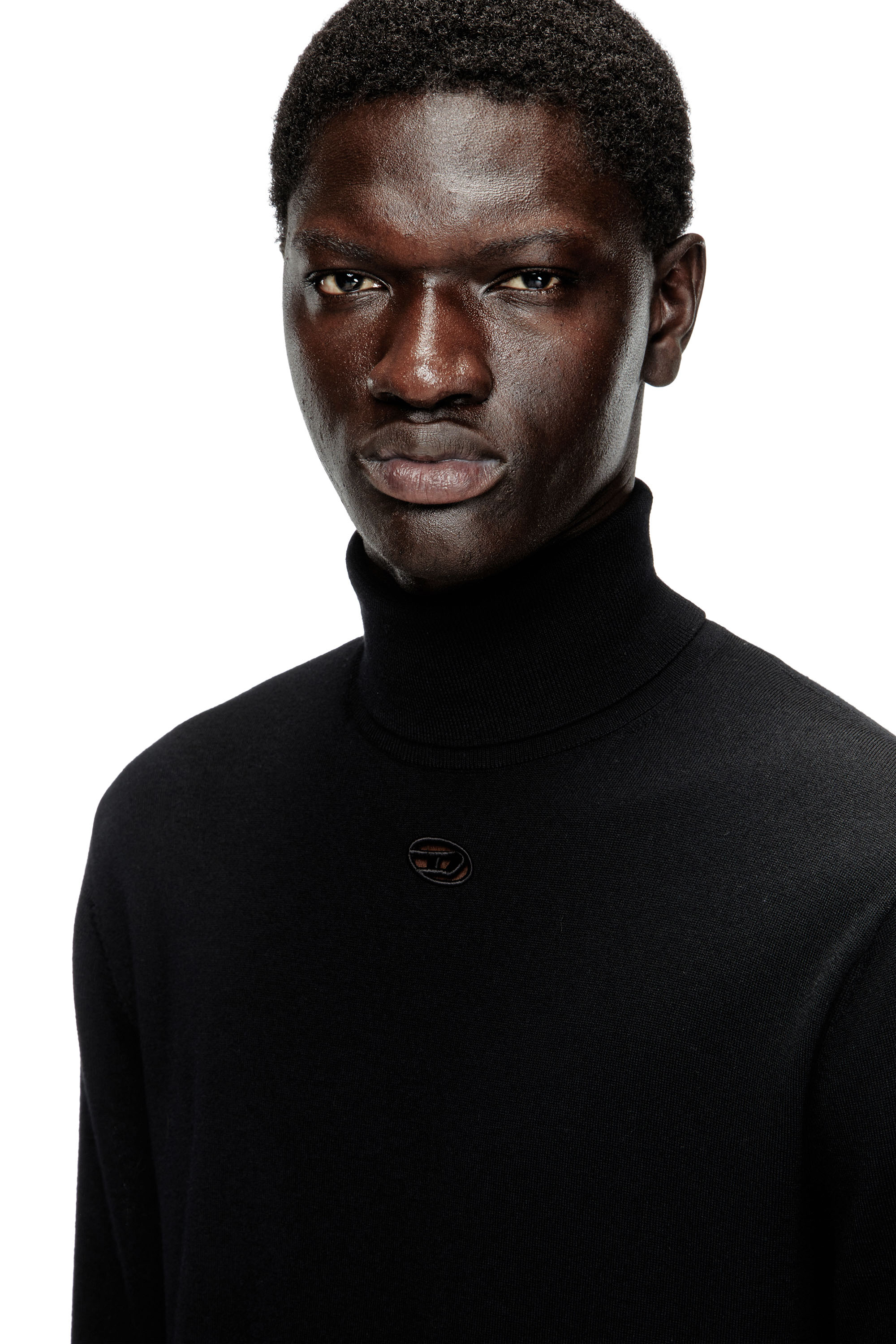 Diesel - K-VARTA, Man's Wool turtleneck jumper with cut-out logo in Black - 5