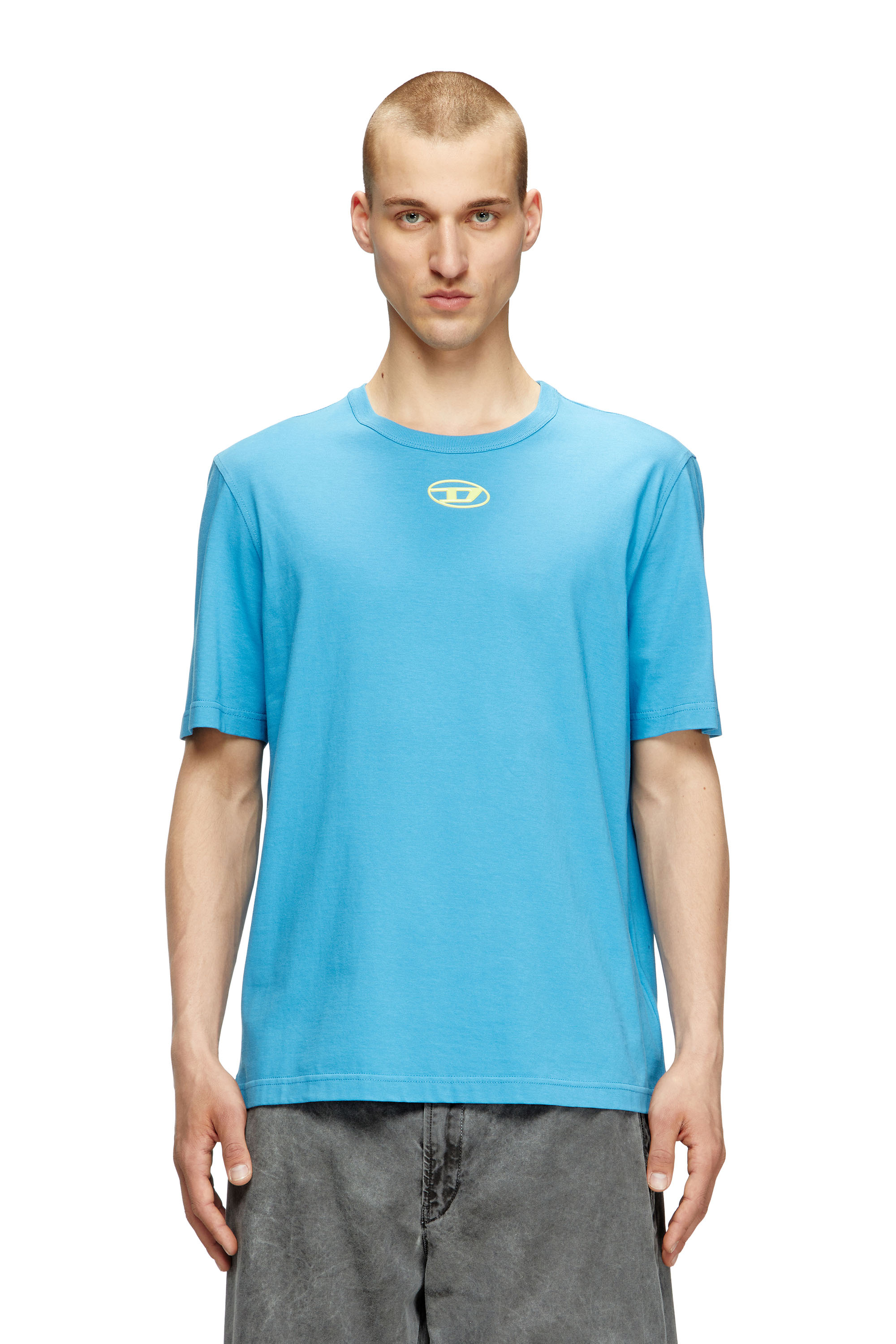Diesel - T-ADJUST-OD, Man's T-shirt with metallic Oval D in Azure - 1