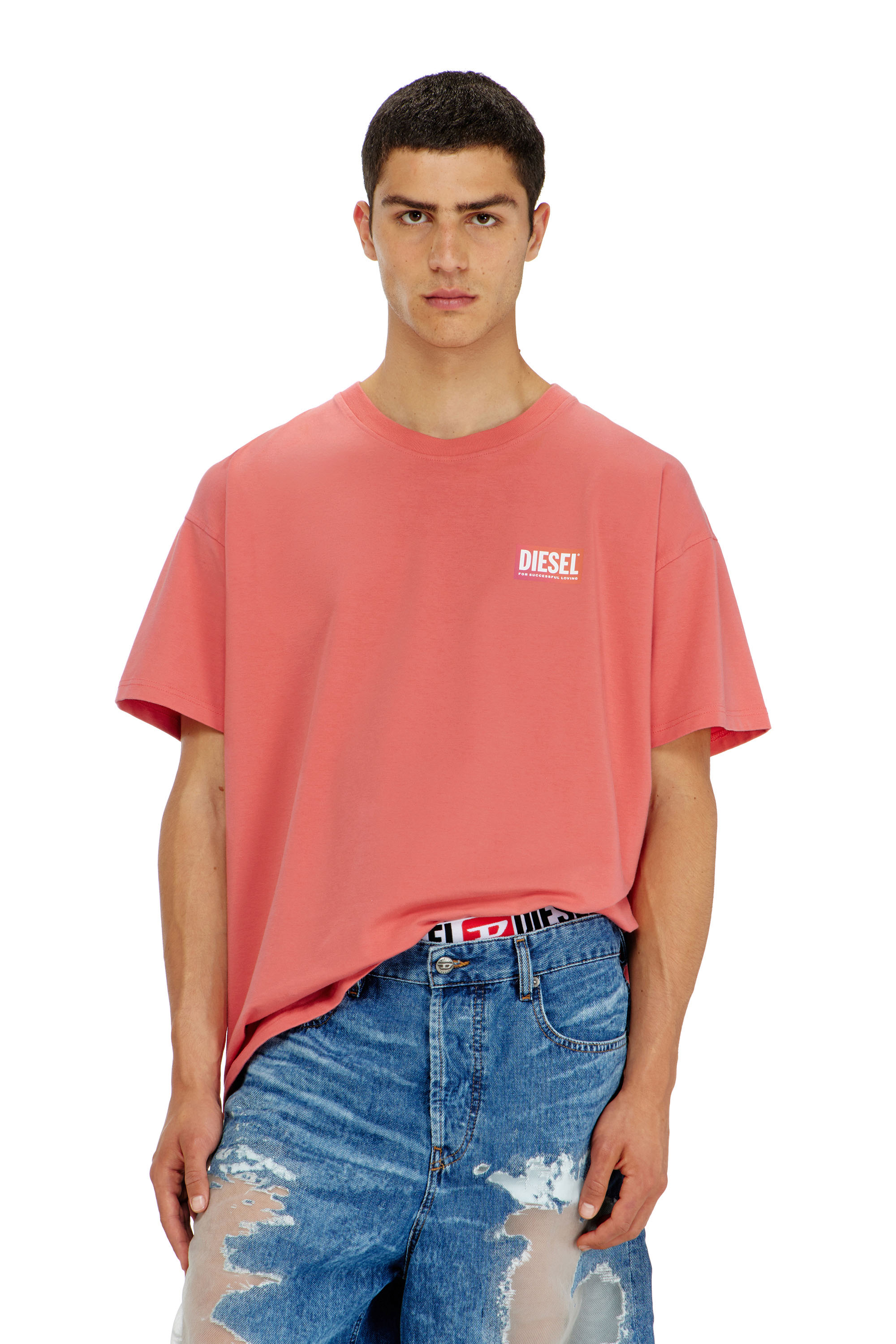 Diesel - PR-T-NORM-CHITIND-R, Unisex's T-shirt with transparent back logo in Coral Rose - 1
