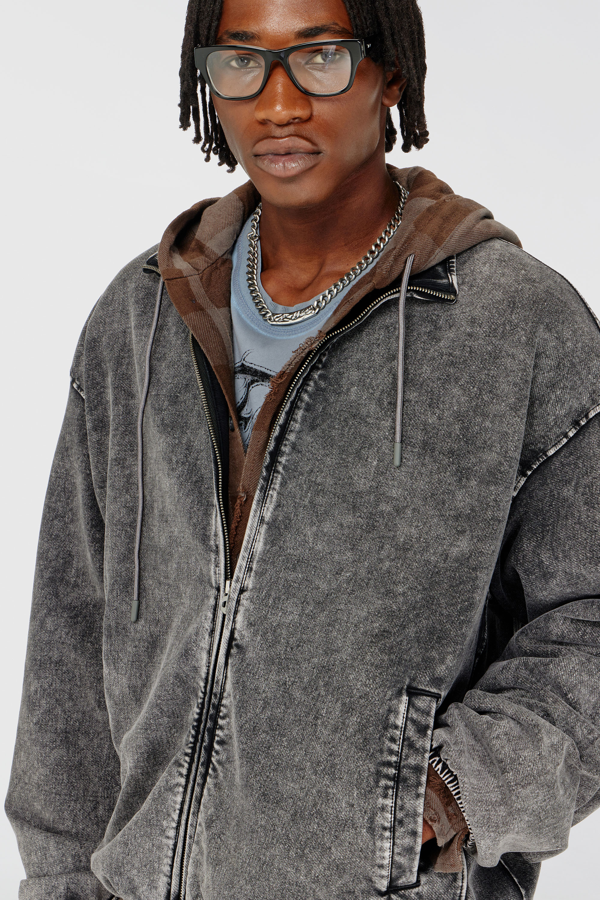 Diesel - S-CORSY, Man's Sweat jacket with denim effect in Grey - 5