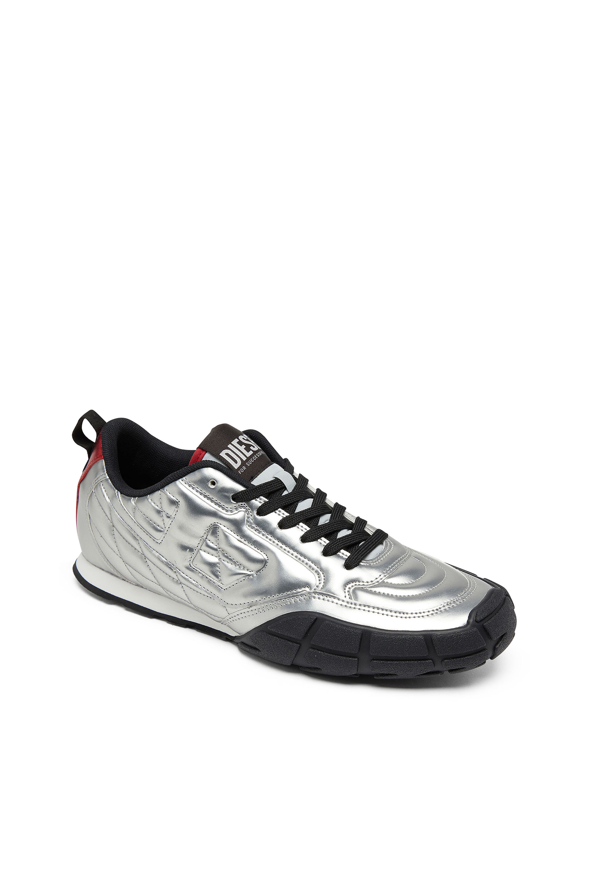 Diesel - S-PAGODHA LOW, Man's S-Pagodha-Quilted metallic sneakers in Silver/Black - 6