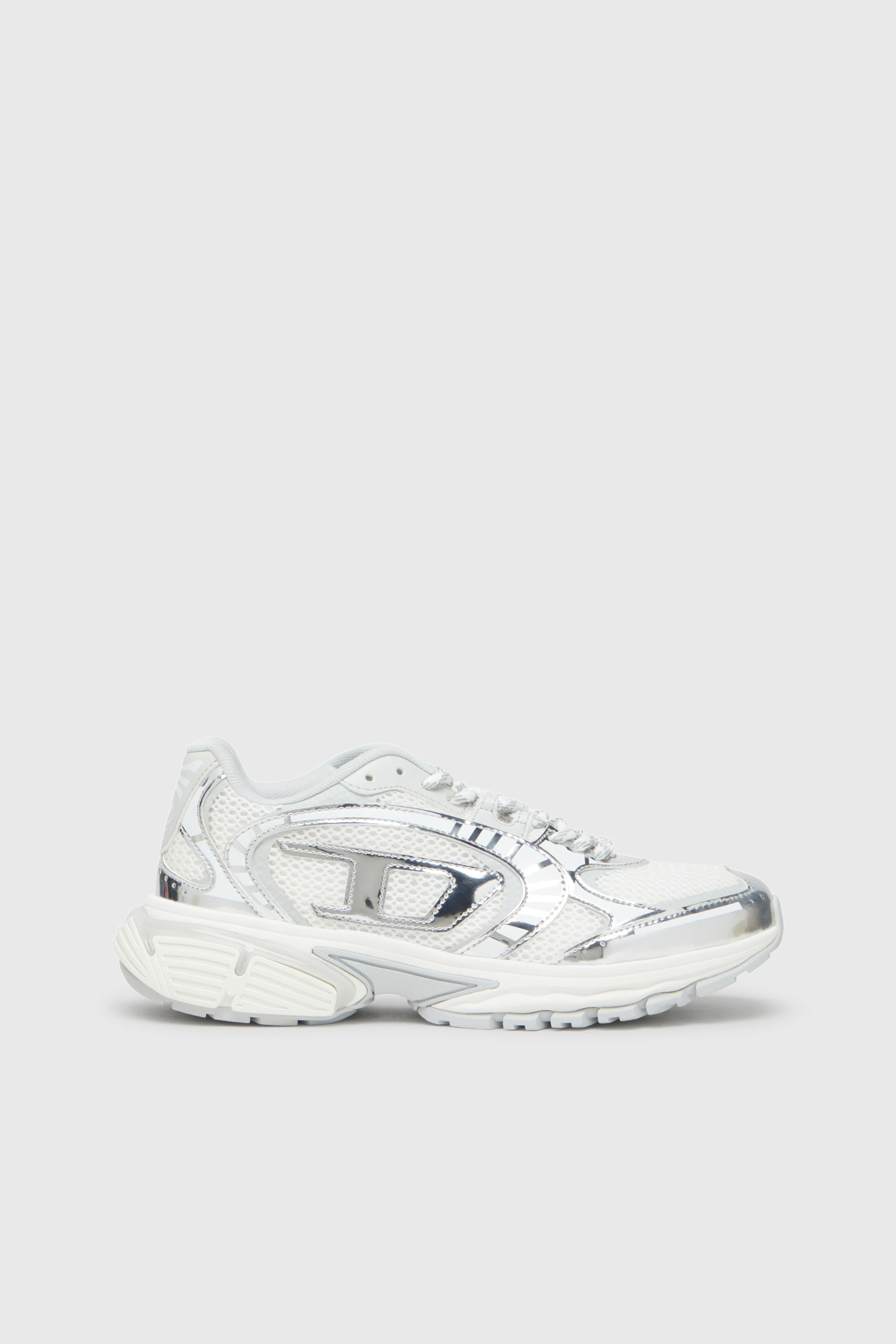 Diesel - S-PRO-V-DENSE LOW W, Woman's S-Pro-V-Dense-Metallic mesh sneakers with Oval D logo in White/Silver - 1