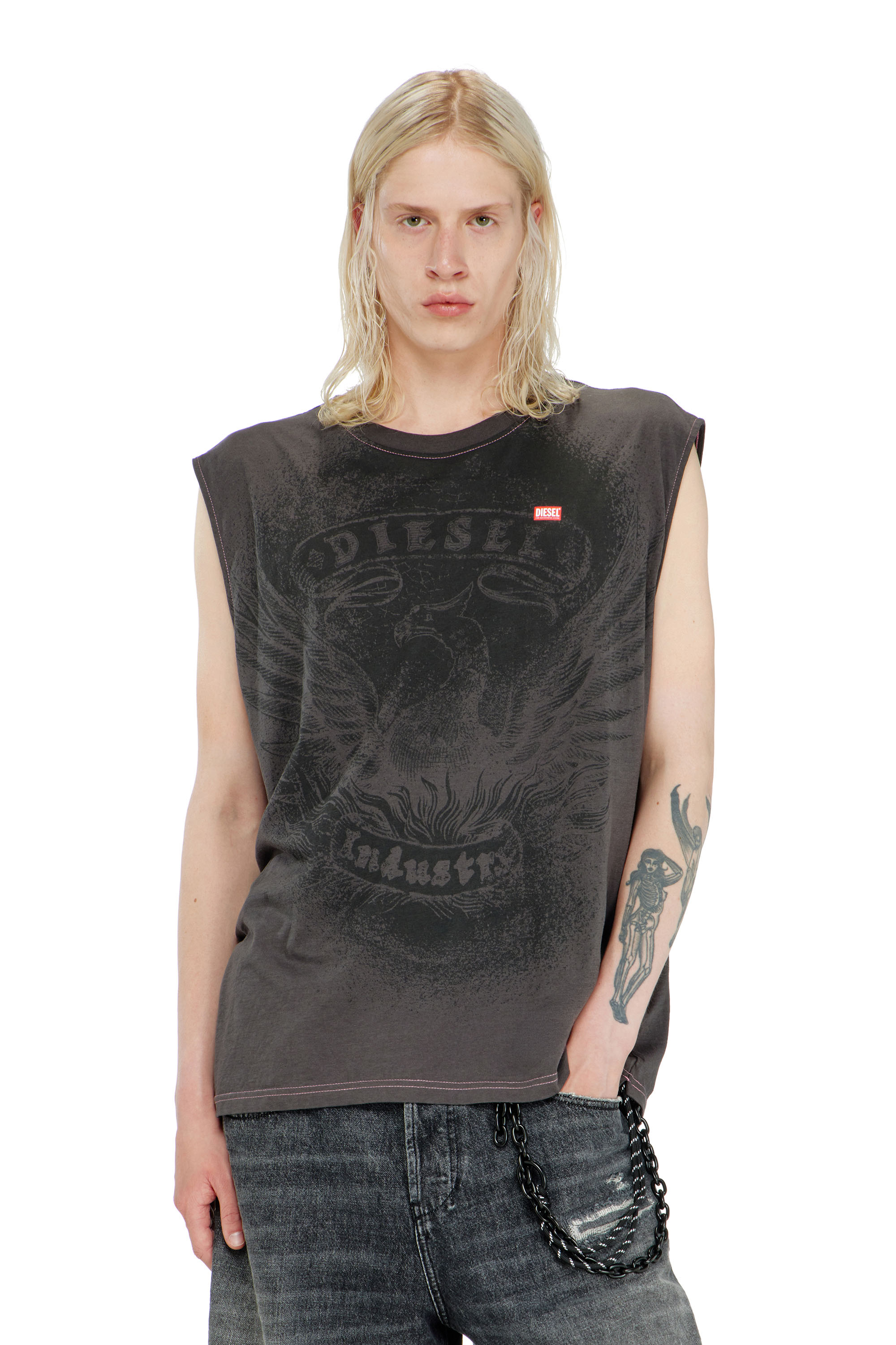 Diesel - T-BOXT-SL-NOTCH, Man's Sleeveless top in cotton with tonal graphic in Dark grey - 1