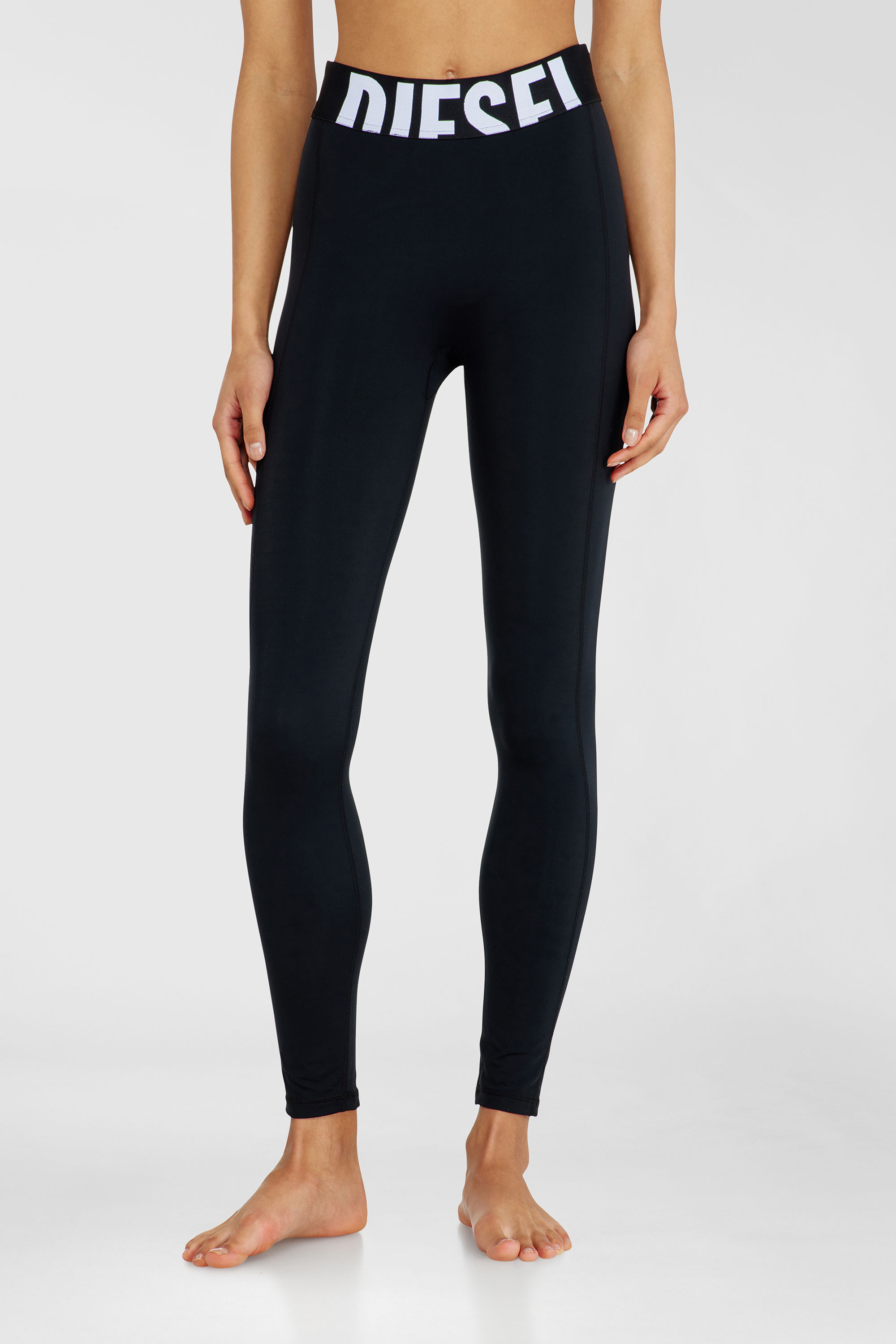 Diesel - ADELINE-D-POP, Woman's Microfibre leggings with cut-off logo in Black - 1