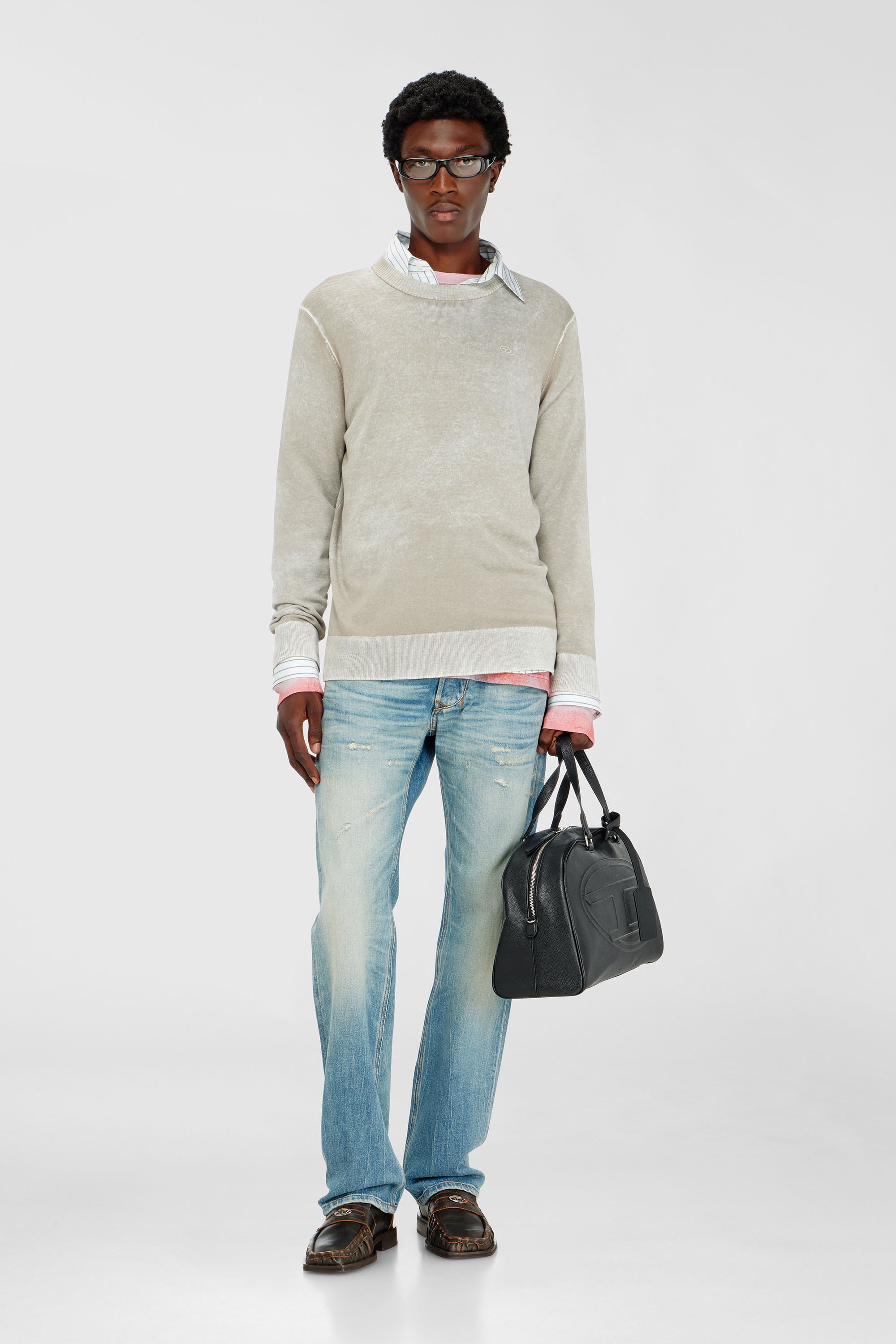 Diesel - K-LAURENT, Man's Jumper with faded reverse print in Light Grey - 1