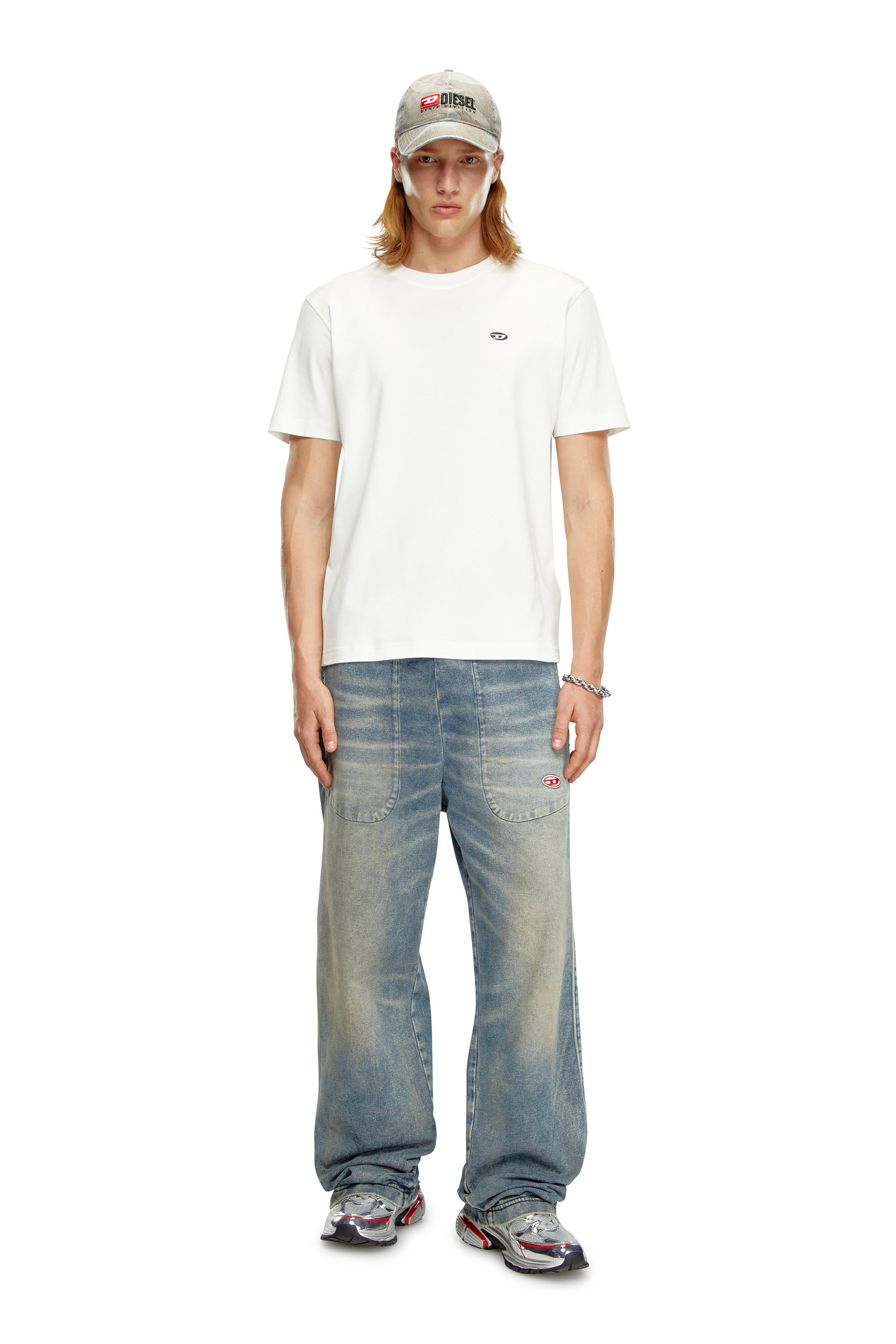 Diesel - T-ADJUST-DOVAL-PJ, Man's T-shirt with Oval D patch in White - 2