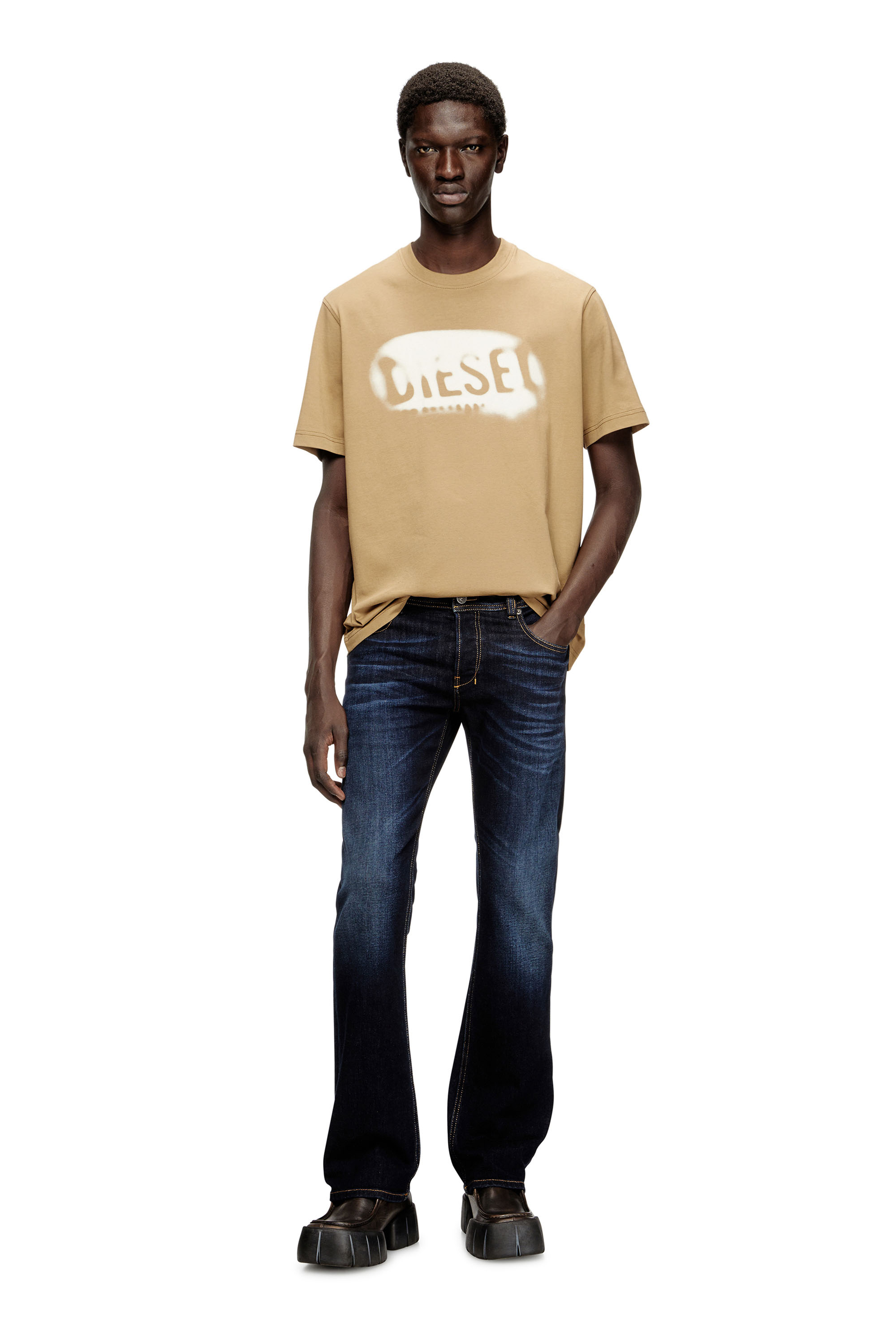 Diesel - T-ADJUST-V2, Man's Light cotton T-shirt with faded logo in Beige - 1