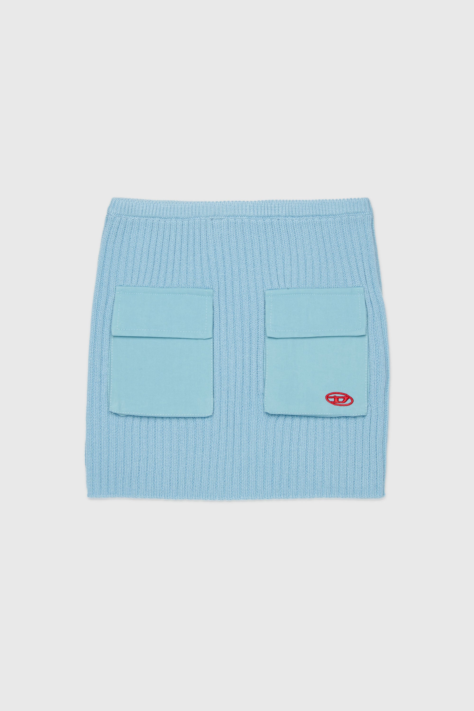 Diesel - GAMMY, Woman's Ribbed-knit mini skirt with utility pockets in Light Blue - 1