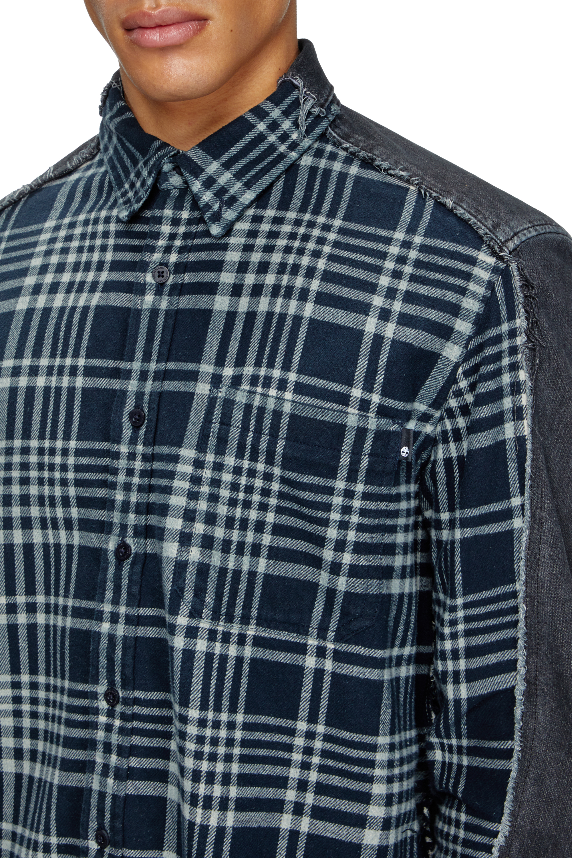 Diesel - Shirt Dieseloves 6B, Unisex's Overdyed check and denim shirt in Blue/Black - 4