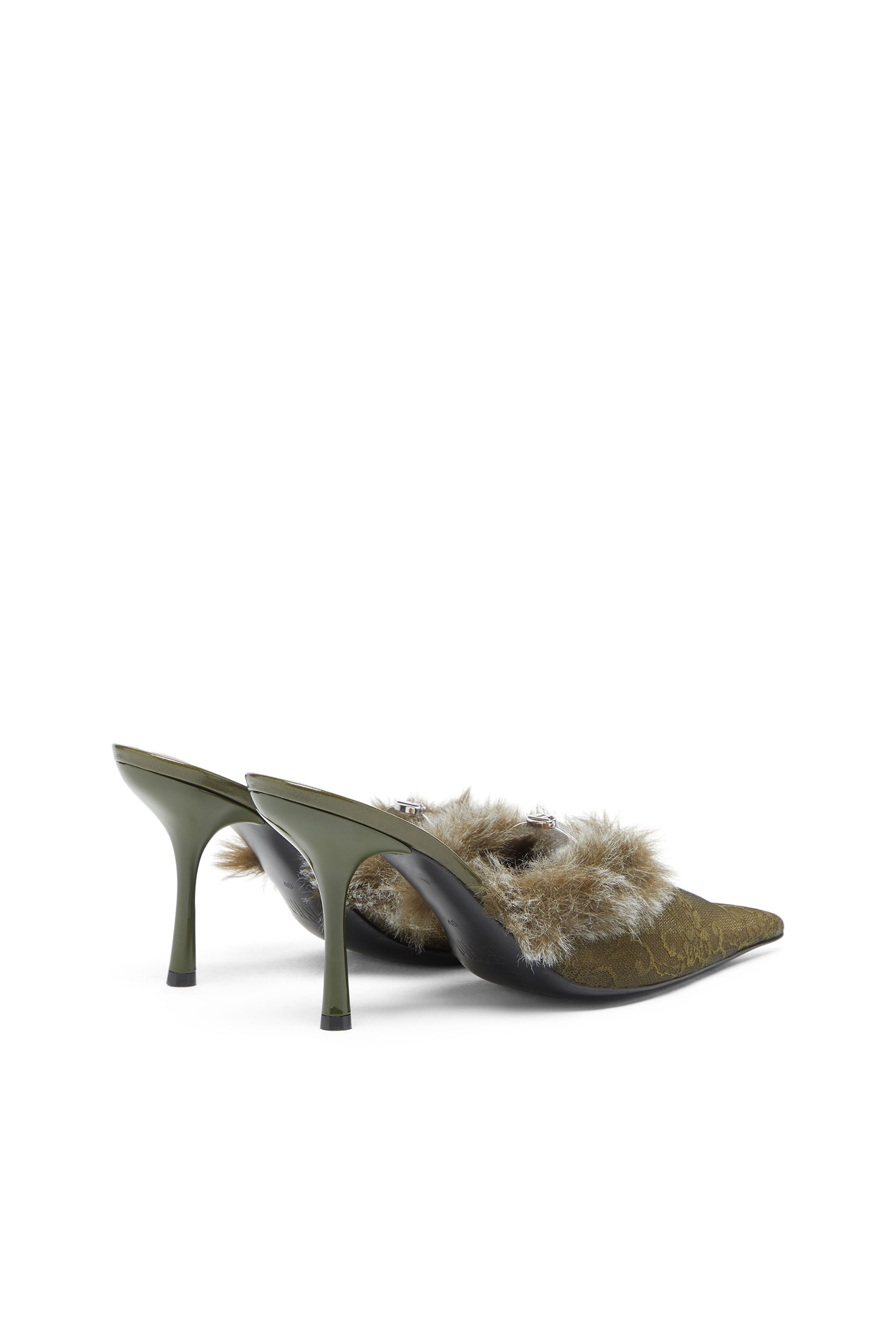 Diesel - D-JEWELS  MULE FUR 90, Woman's D-Ten&Half - Mules in nylon with fuzzy trim in Military Green - 3