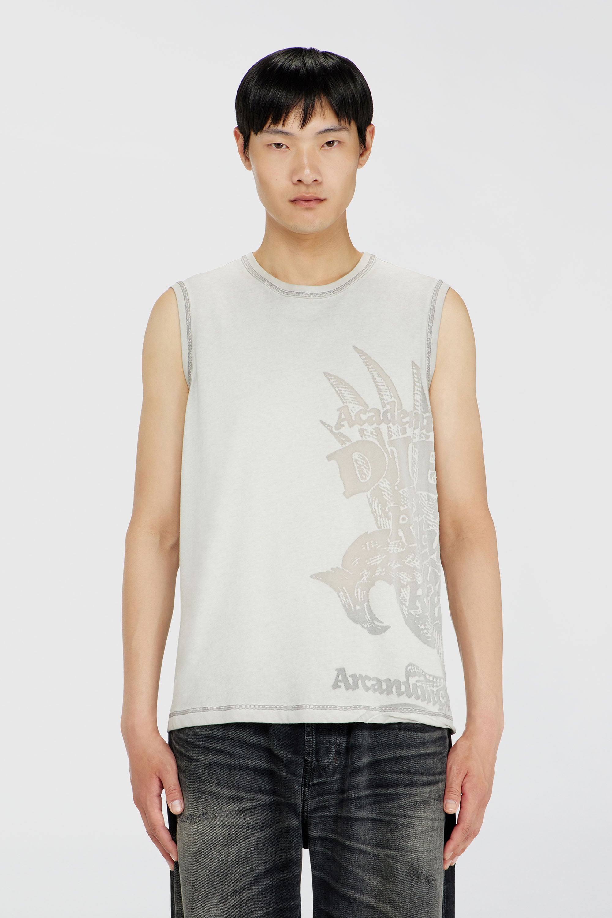 Diesel - T-RAWBISCO, Man's Sleeveless jersey top with embossed graphics in Light Grey - 1