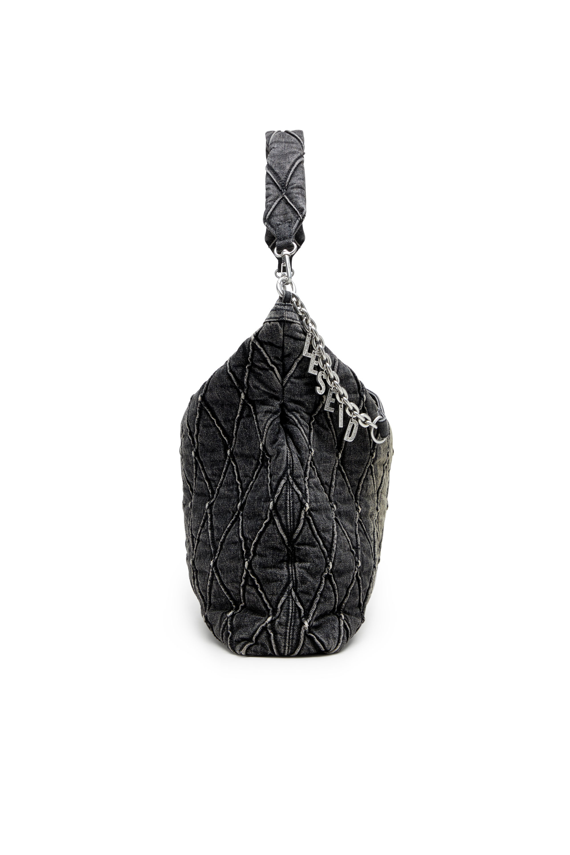Diesel - CHARM-D HOBO, Woman's Charm-D-Large hobo in treated quilted denim in Black - 4