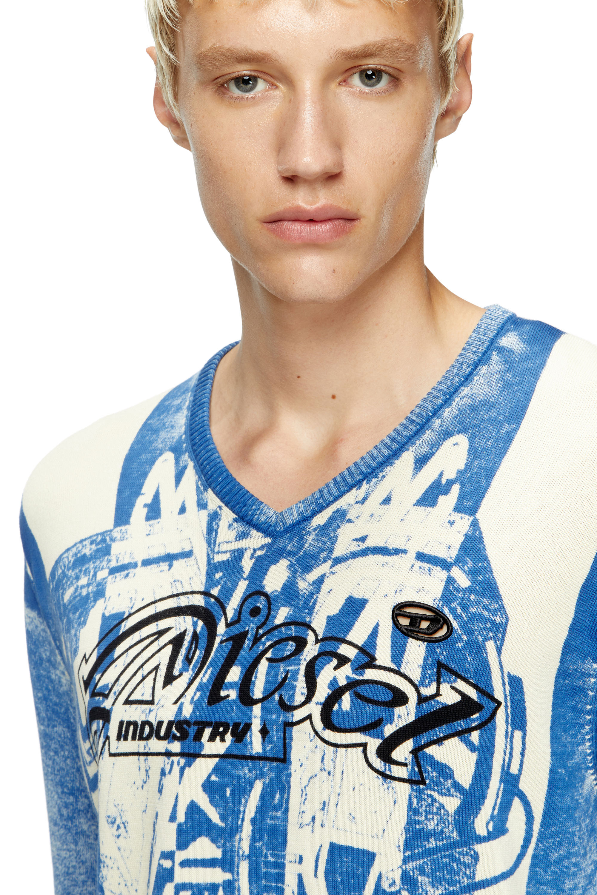 Diesel - K-OLIBA-V, Unisex's Inside-print striped jumper in Blue/White - 5