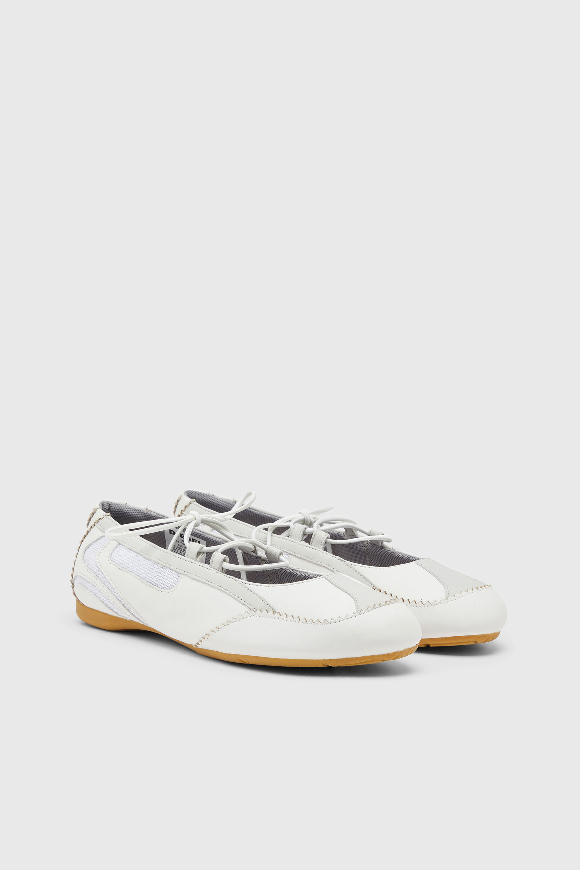 Diesel - D-MILE BALLERINA LACE UP W, Woman's D-Mile - Lace-up ballerina flats in leather and mesh in White - 2