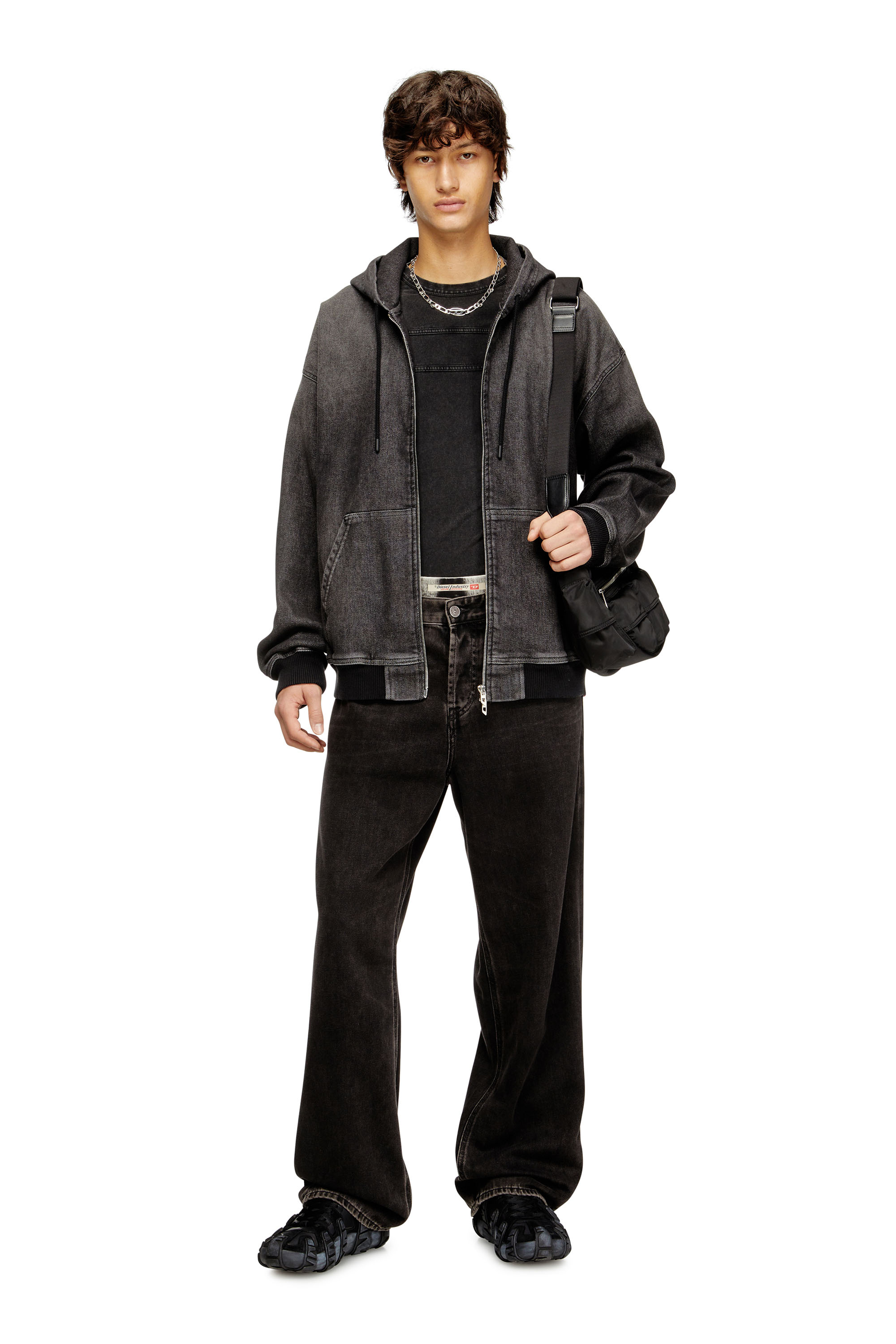 Diesel - D-GIRI-S TRACK, Unisex's Zipped hoodie in dirt-effect Track Denim in Black - 2