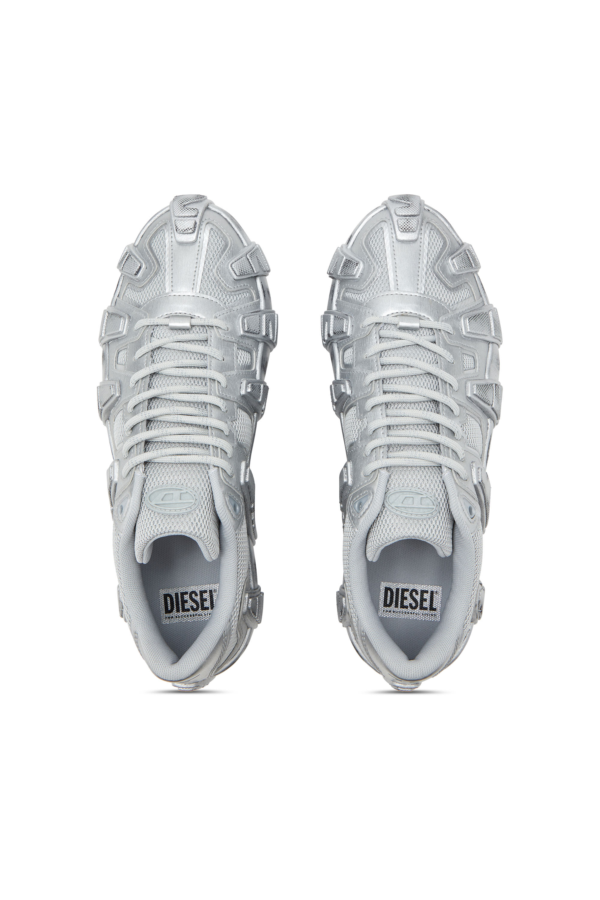 S-D-GRIFFE LOW, Silver Diesel - S-D-GRIFFE LOW, Man's S-D-Griffe-Metallic sneakers in mesh and PU in Silver - 4