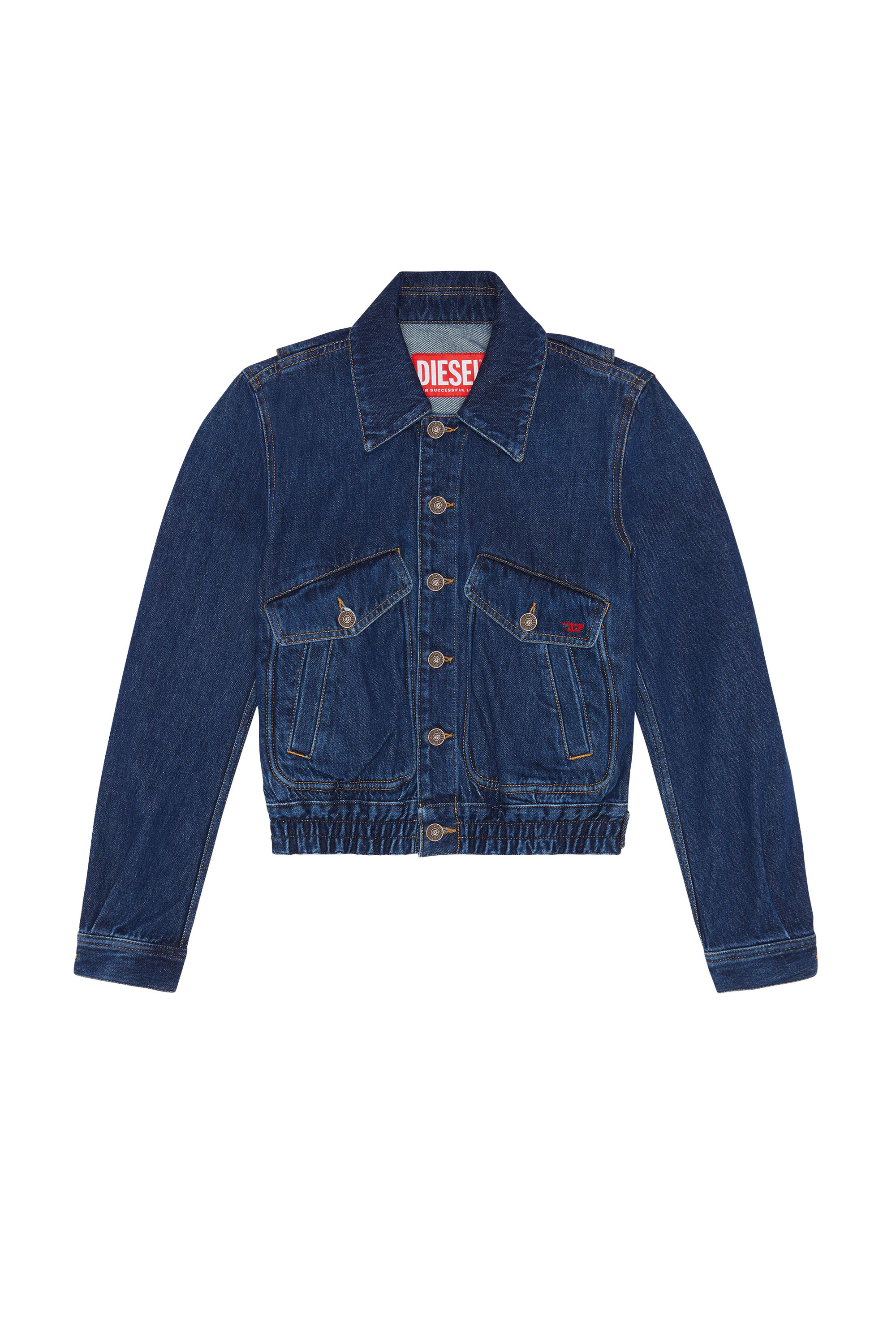 cropped dark blue denim jacket