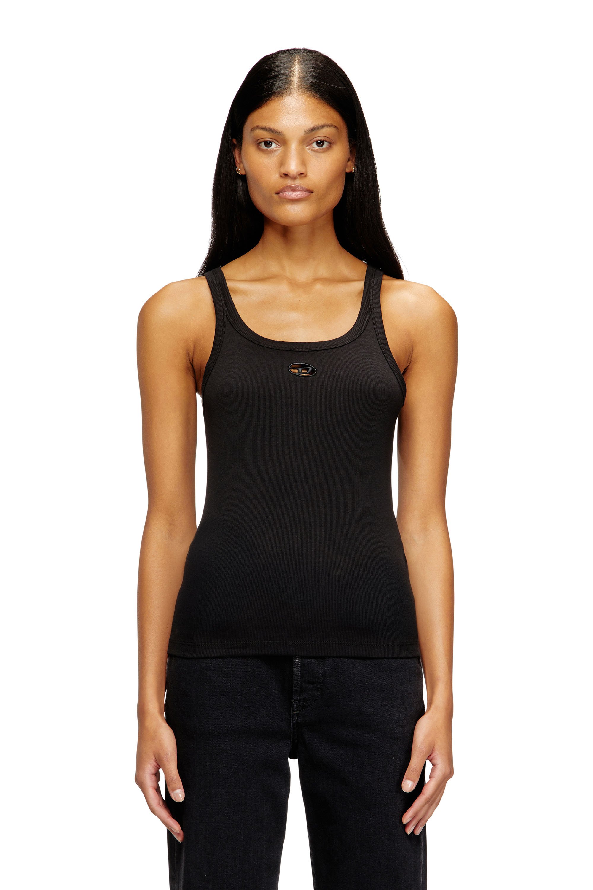 Diesel - T-WIFE-OD, Woman's Slim tank top with laser-cut Oval D in Black - 1