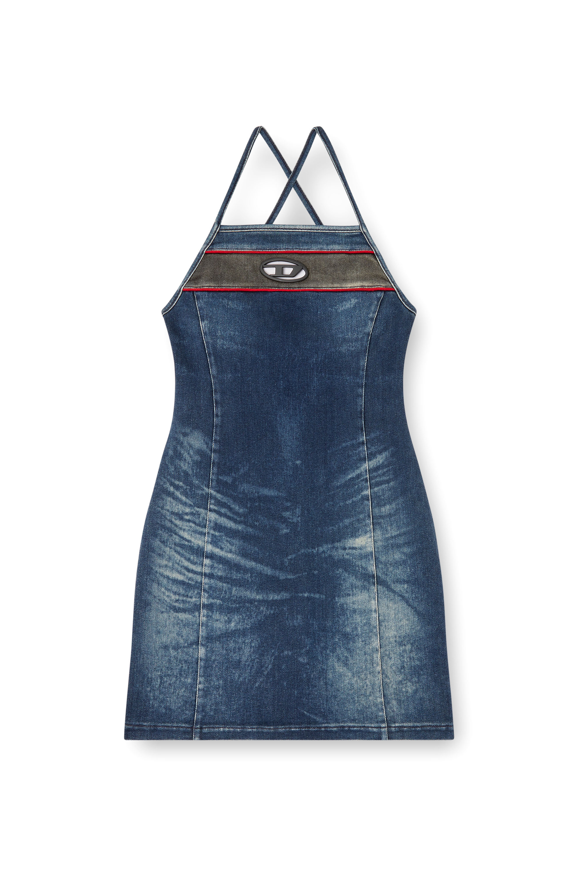 Diesel - DE-PILU-DRESS-S, Woman's Short dress in stretch bicolour denim in Dark Blue - 3