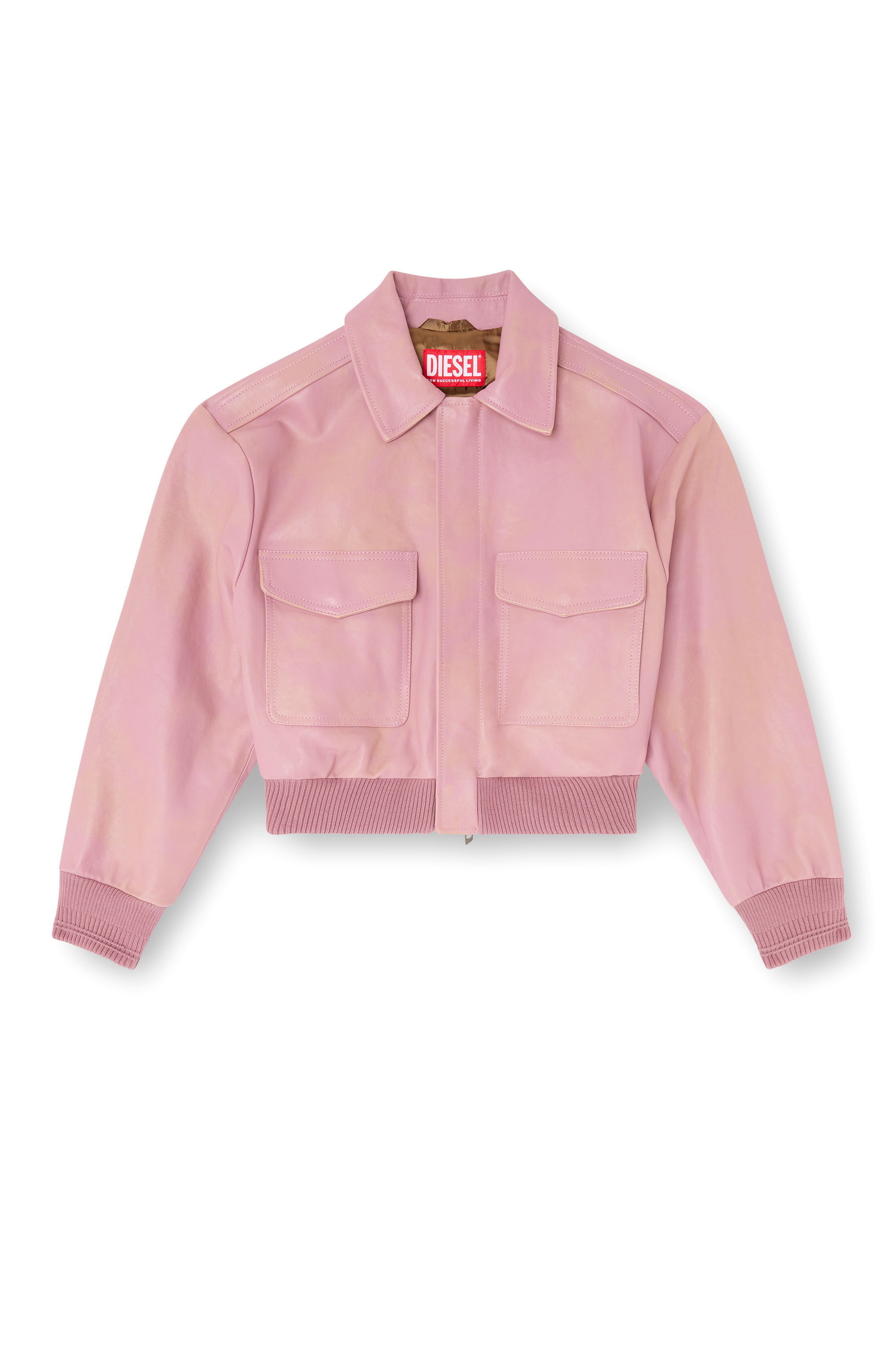 Diesel - L-AVIA, Woman's Aviator jacket in treated leather in Pink - 4